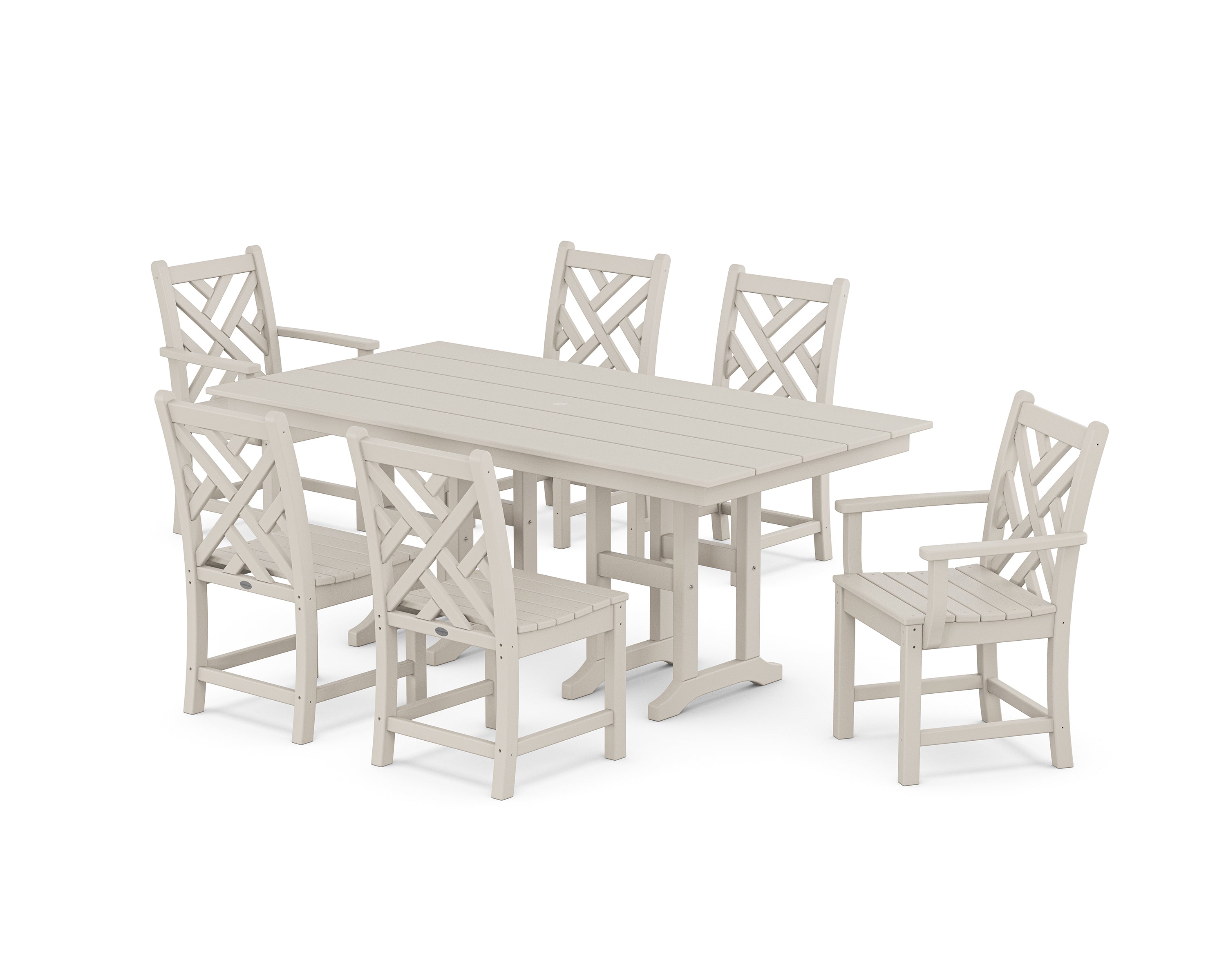 POLYWOOD Chippendale 7-Piece Farmhouse Dining Set in Sand