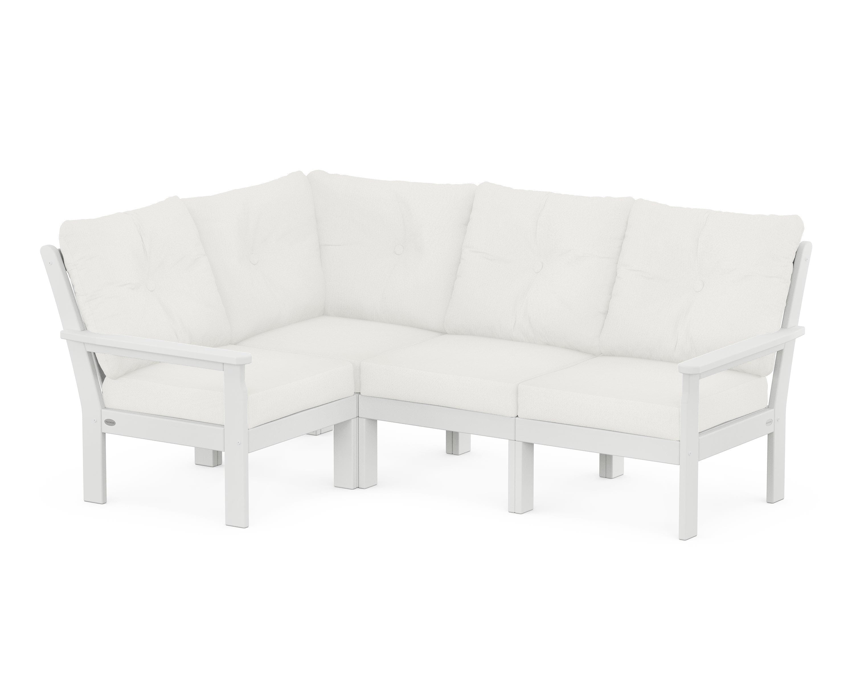 POLYWOOD Vineyard 4-Piece Sectional in White / Natural Linen