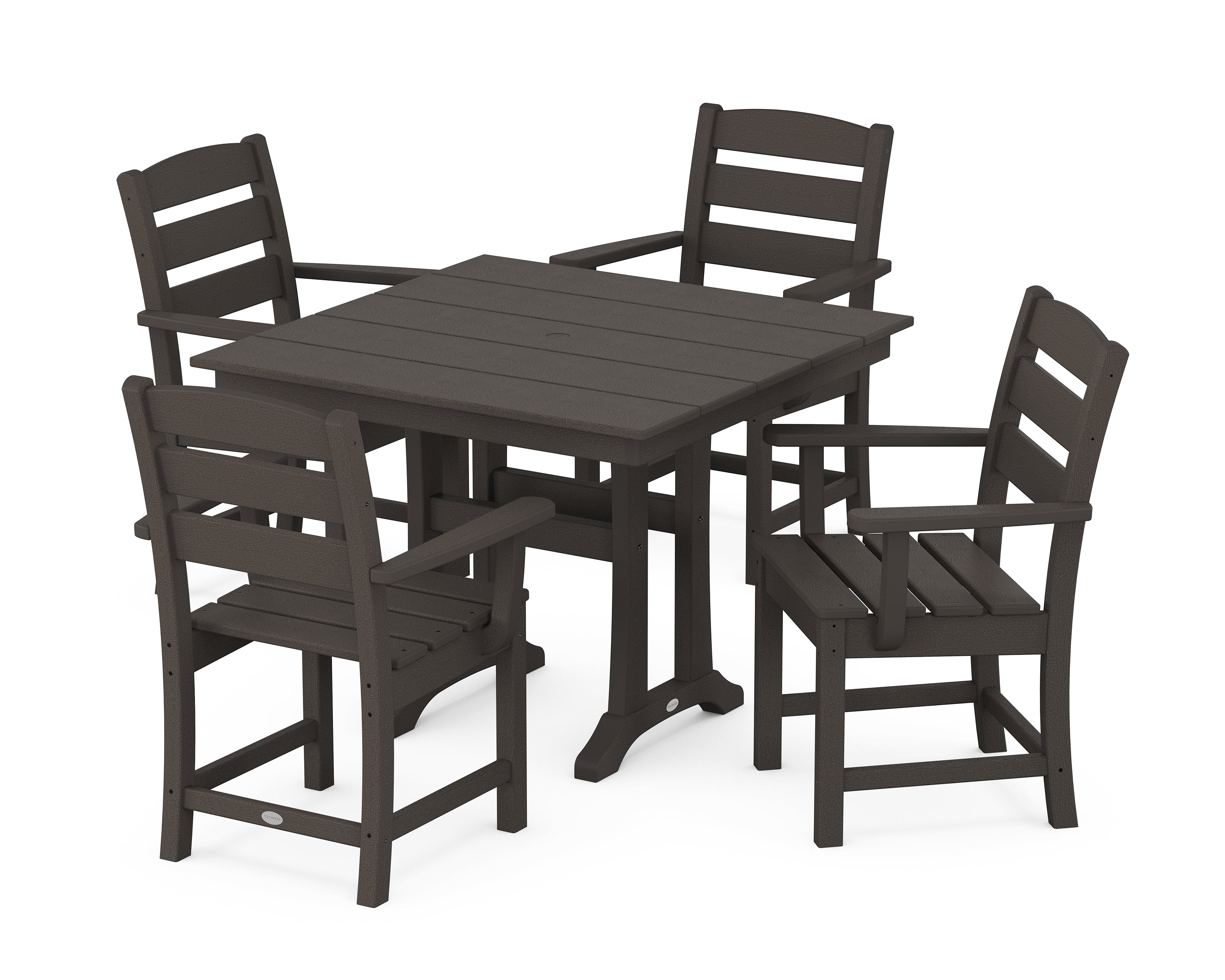 POLYWOOD® Lakeside 5-Piece Farmhouse Trestle Arm Chair Dining Set in Vintage Coffee