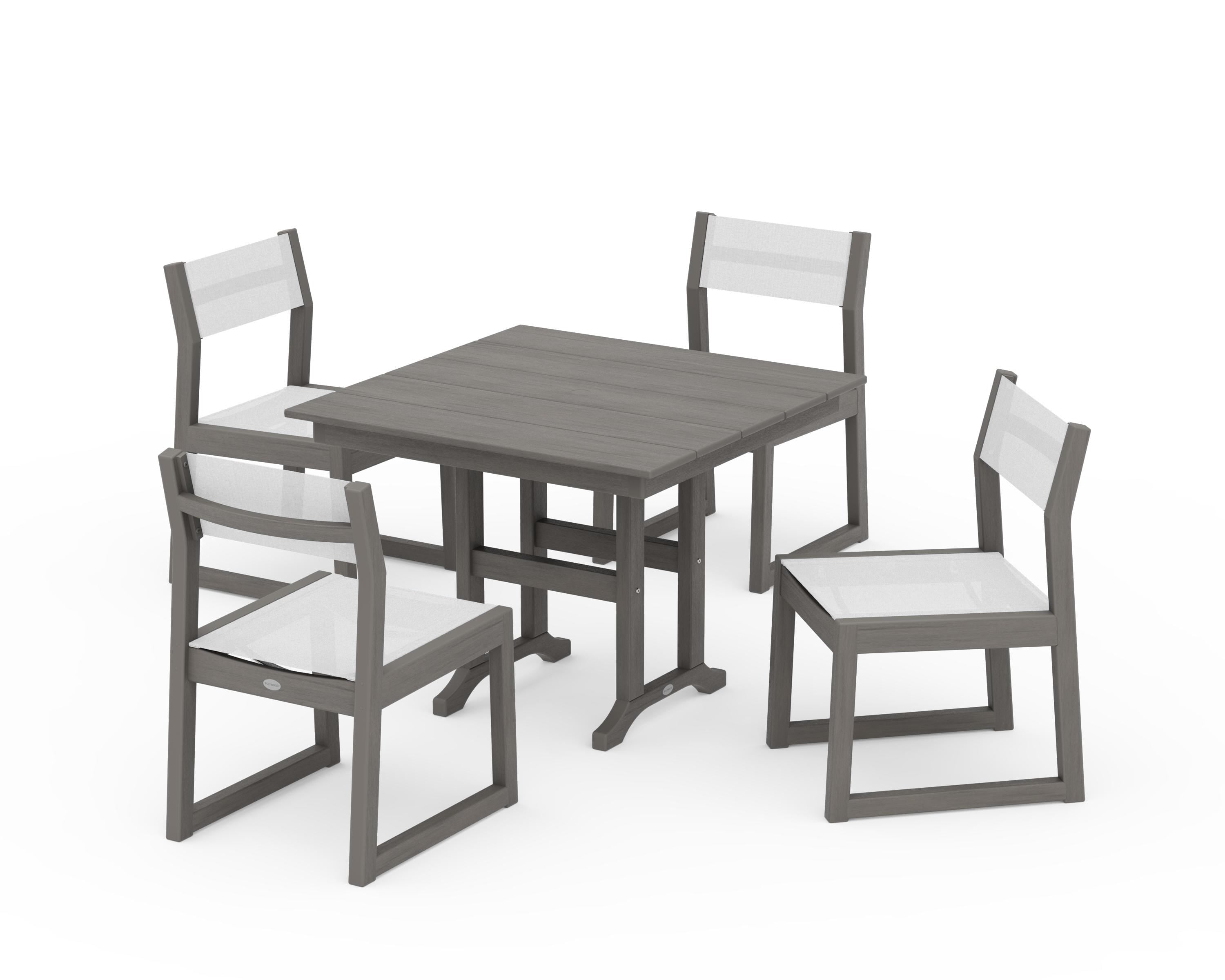 POLYWOOD EDGE Sling Side Chair 5-Piece Farmhouse Dining Set in Driftwood / White Sling