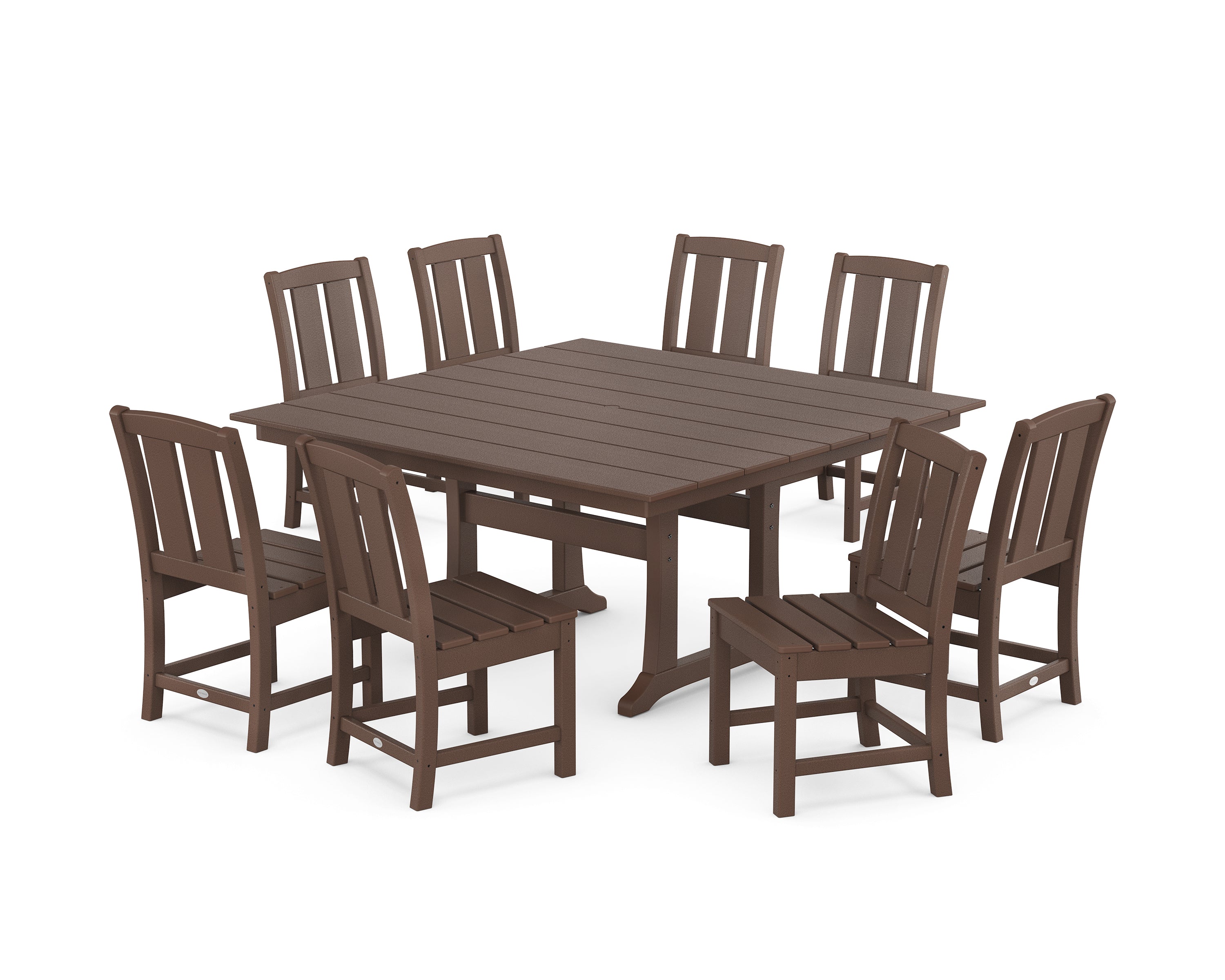 POLYWOOD® Mission Side Chair 9-Piece Square Farmhouse Dining Set with Trestle Legs in Mahogany