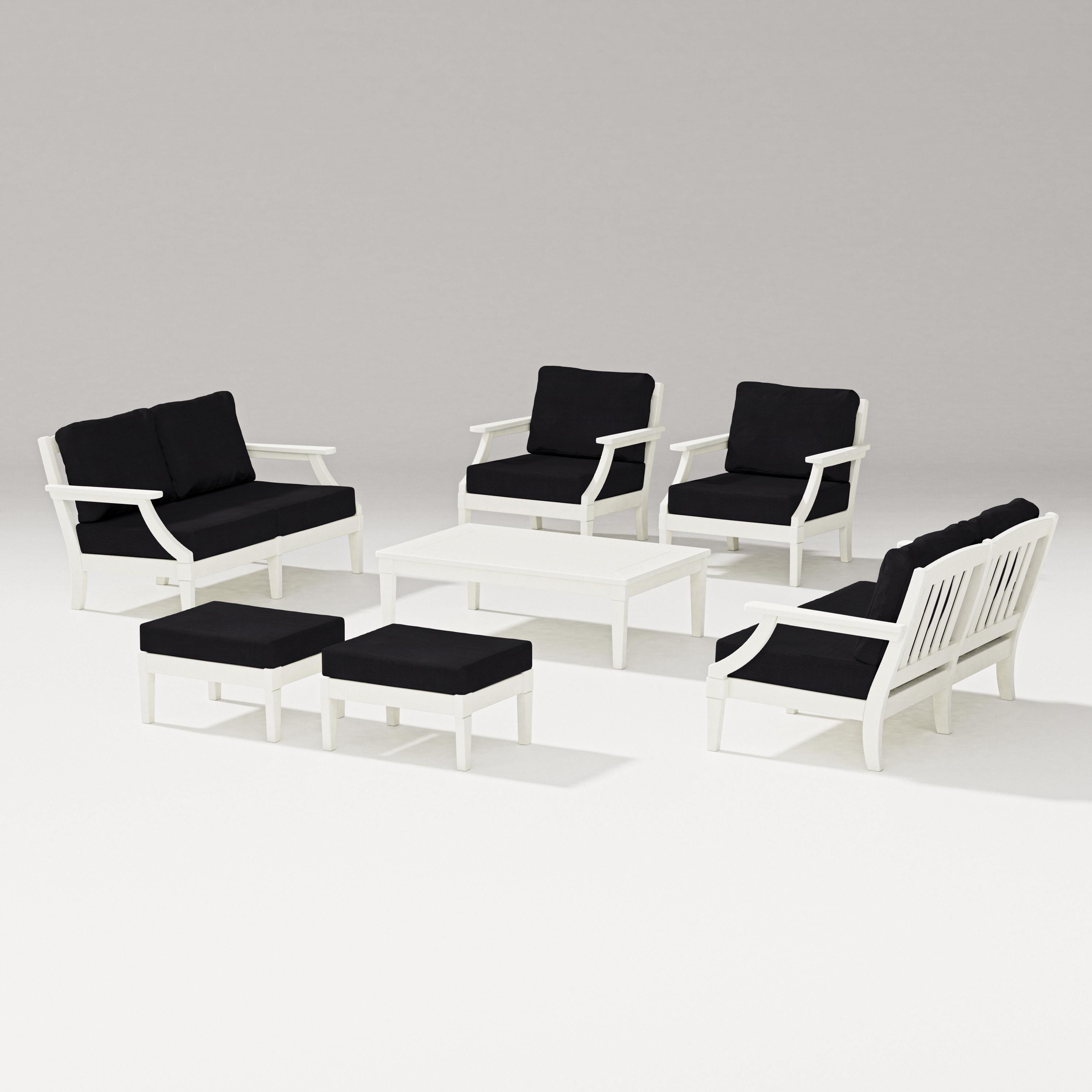 PW Designer Series Estate 7-Piece Lounge Loveseat Set in Vintage White / Midnight Linen