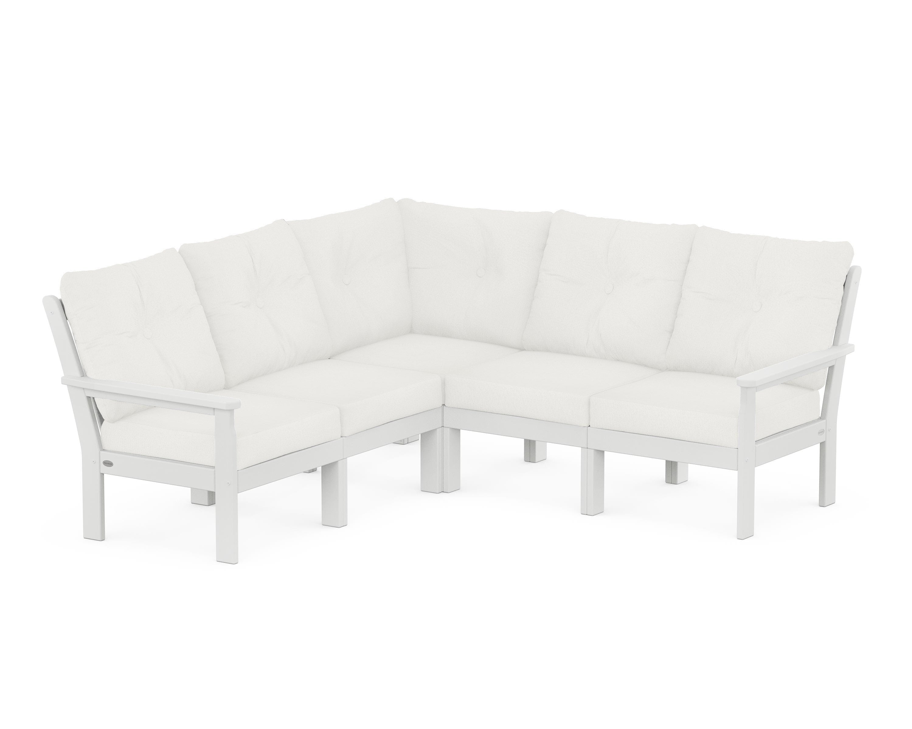 POLYWOOD Vineyard 5-Piece Sectional in White / Natural Linen
