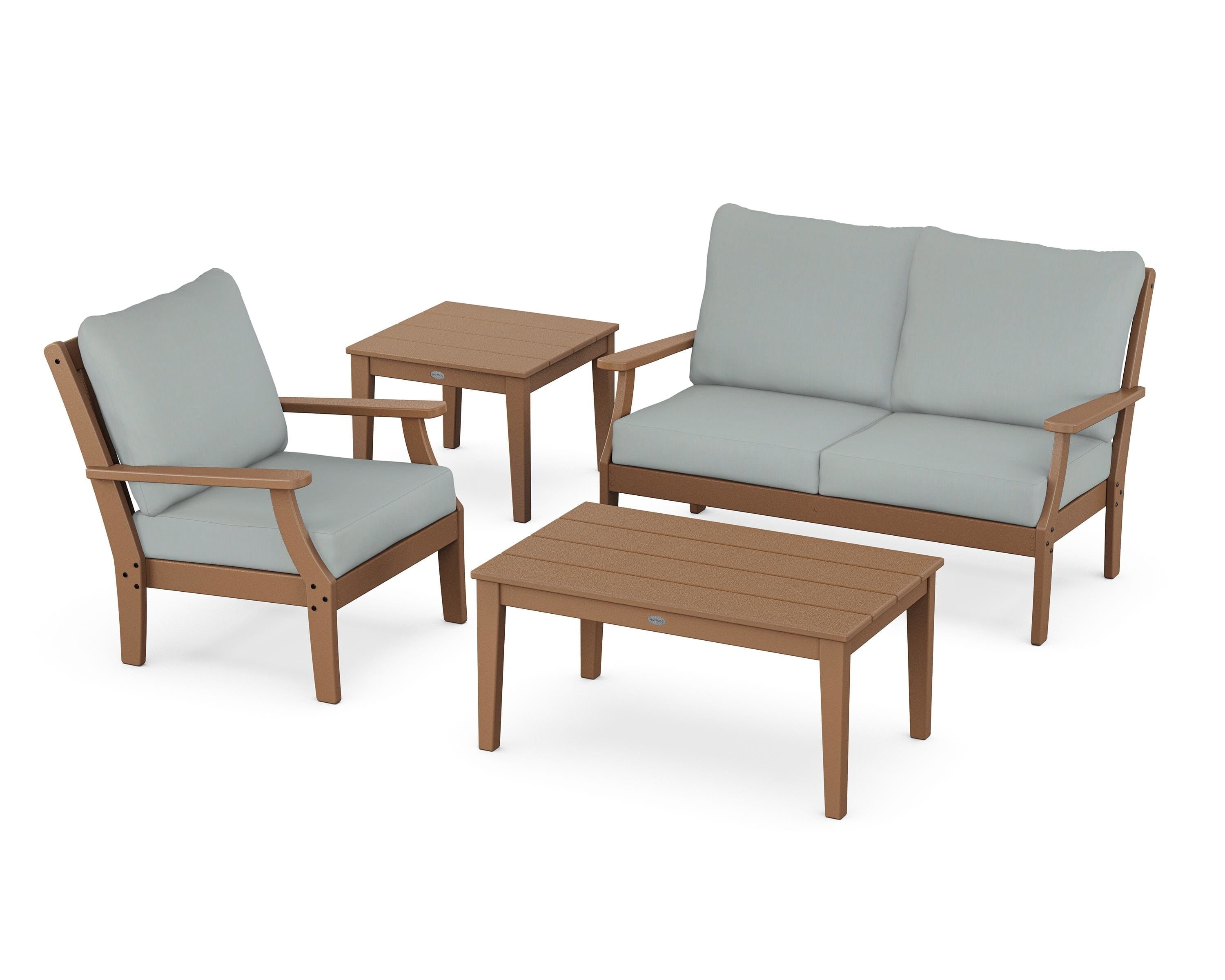 POLYWOOD Braxton 4-Piece Deep Seating Set in Teak / Spa