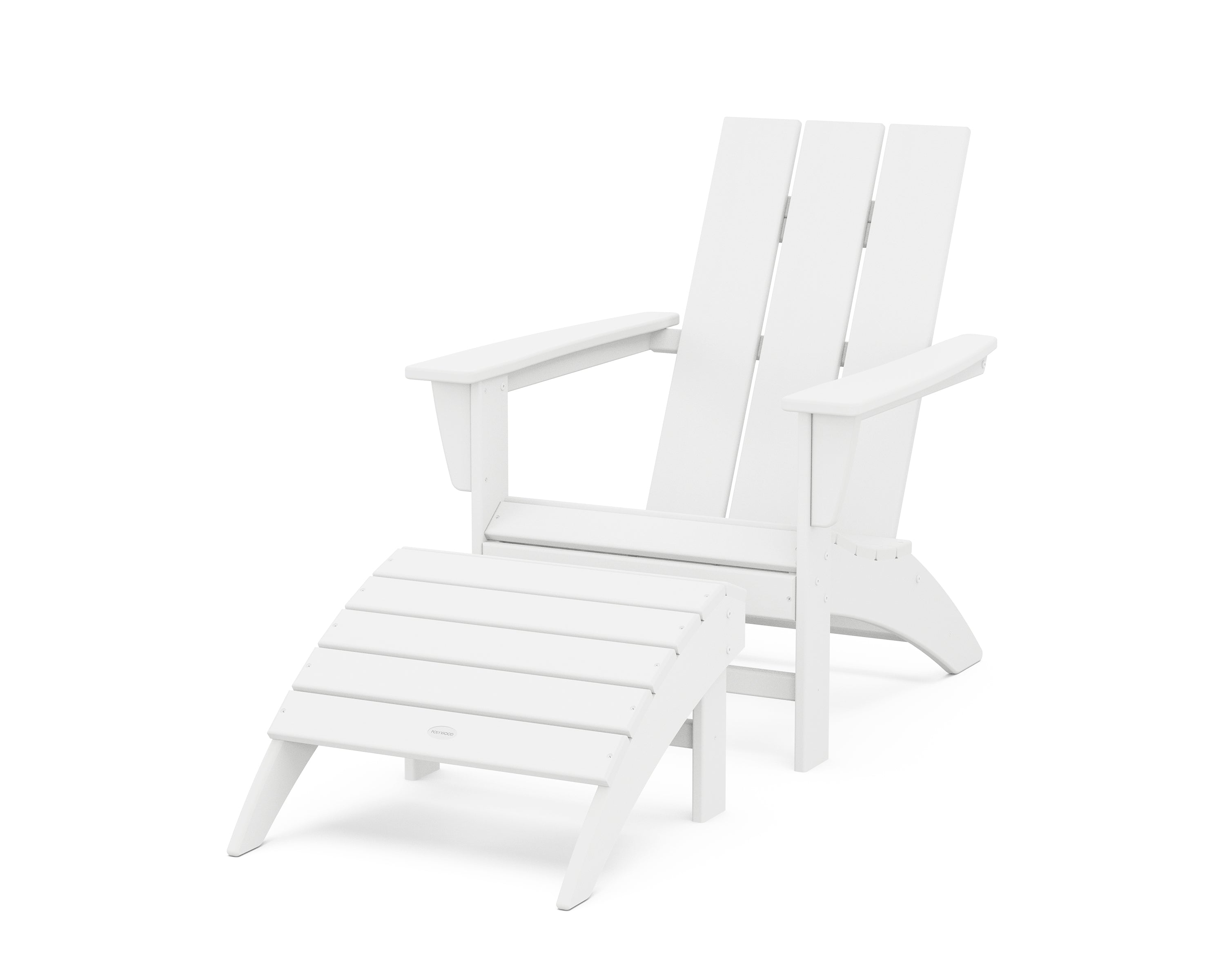 POLYWOOD® Modern Adirondack Chair 2-Piece Set with Ottoman in White