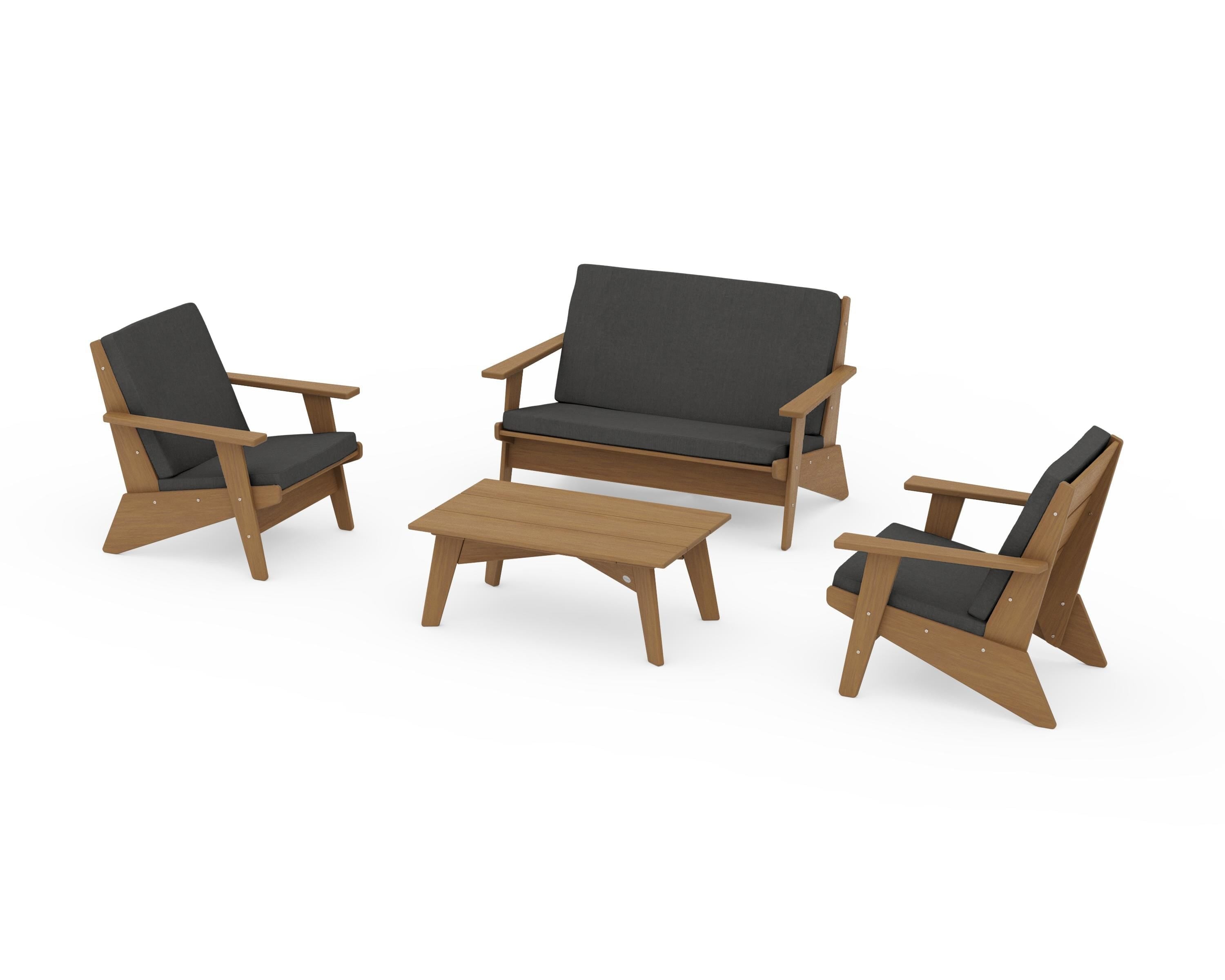 POLYWOOD Riviera Modern Lounge 4-Piece Set in Natural / Spectrum Carbon