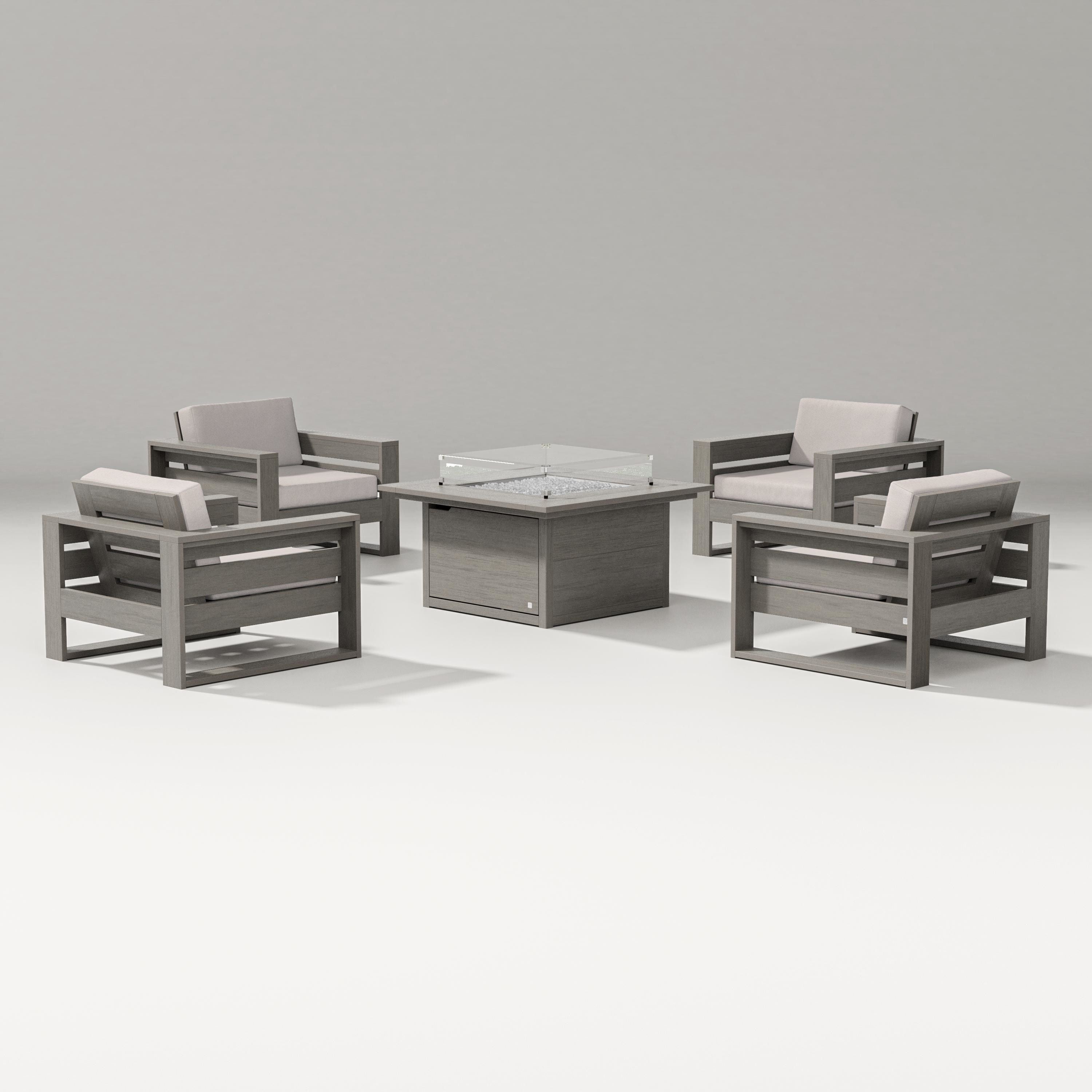 PW Designer Series Latitude 5-Piece Lounge Fire Table Set in Driftwood / Dune Burlap