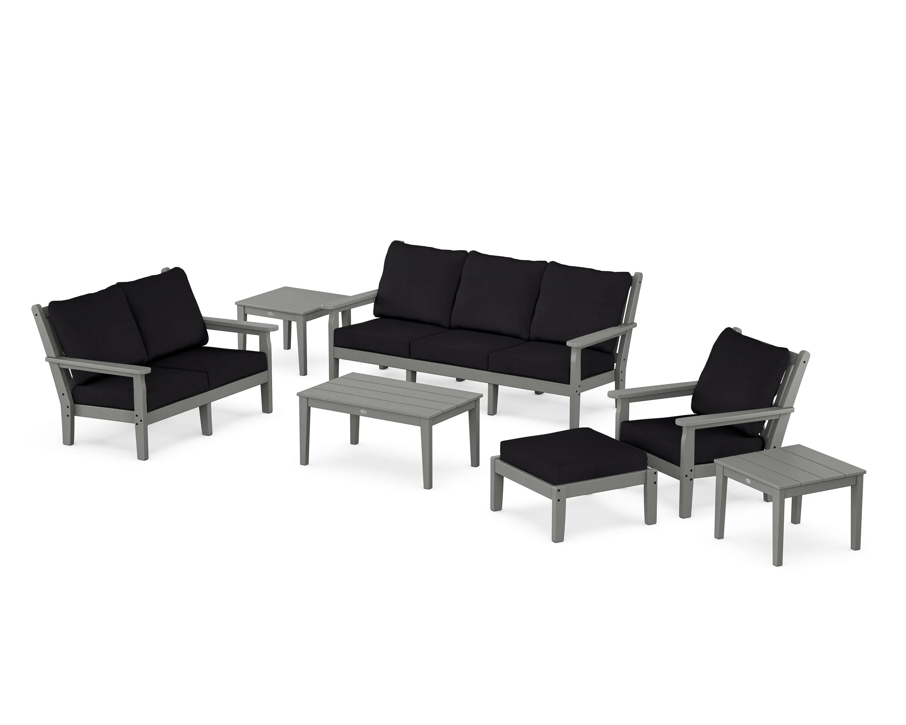 POLYWOOD Chippendale 7-Piece Deep Seating Set in Slate Grey / Midnight Linen