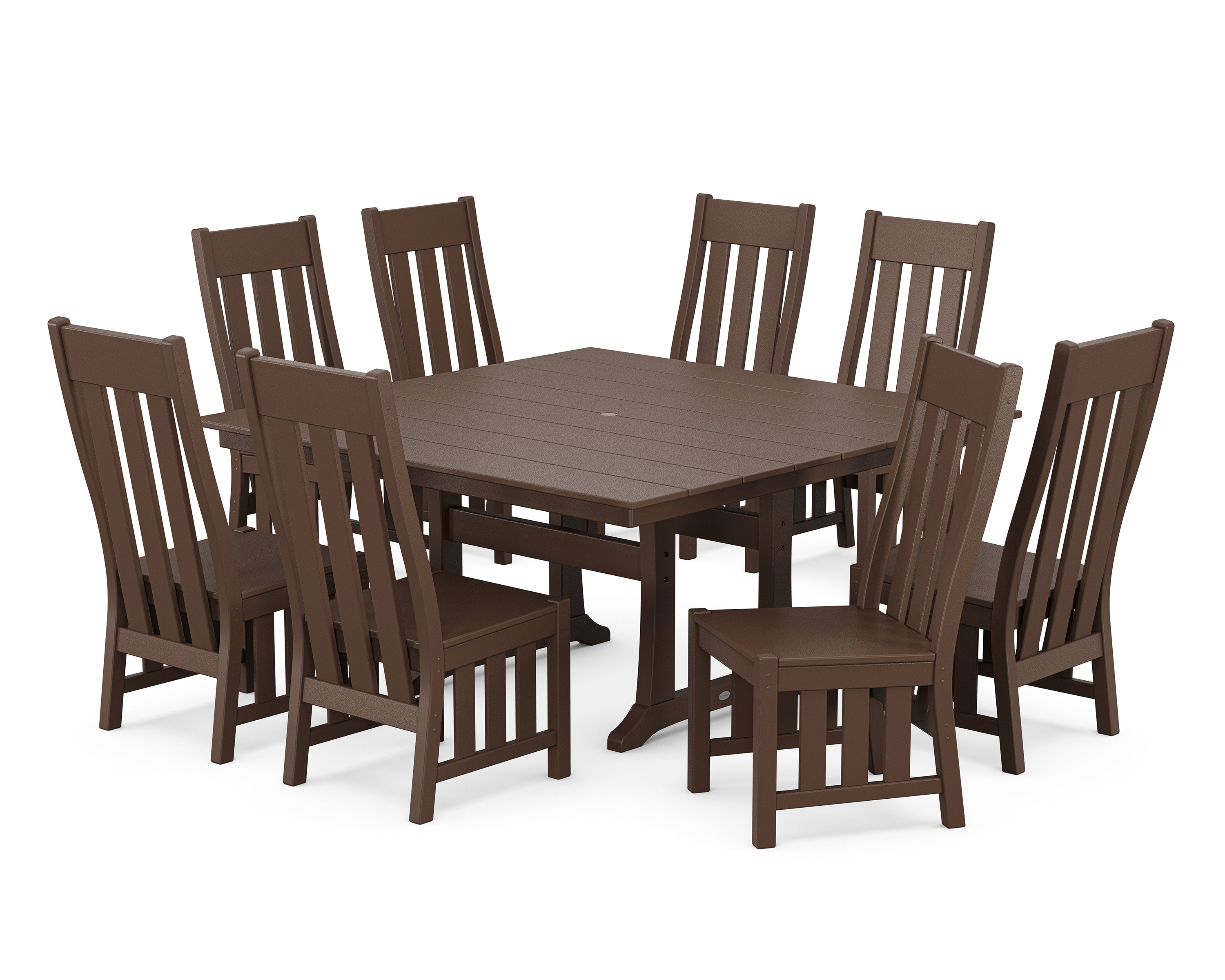 Martha Stewart by POLYWOOD Acadia Side Chair 9-Piece Square Farmhouse Dining Set with Trestle Legs in Mahogany