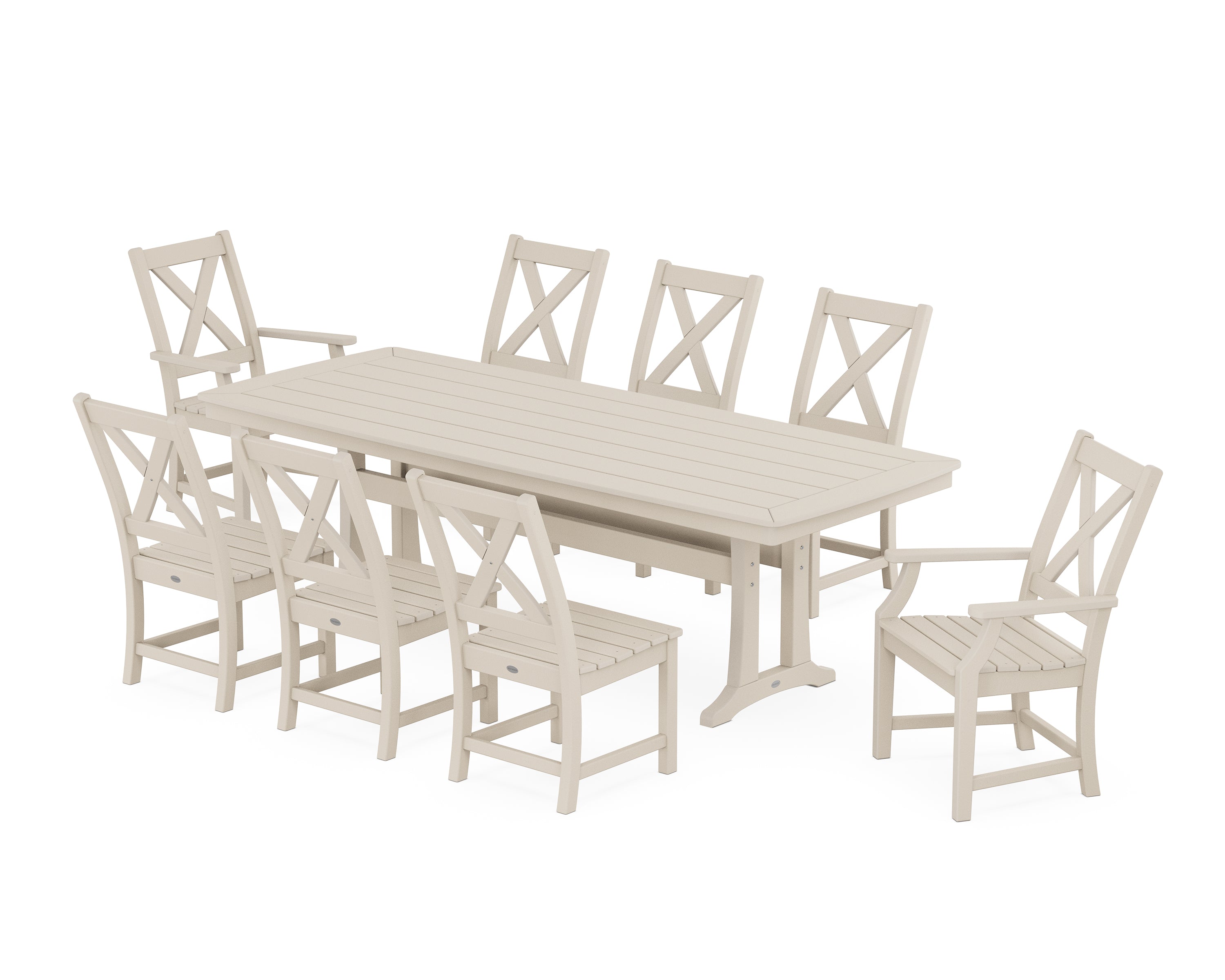 POLYWOOD Braxton 9-Piece Dining Set with Trestle Legs in Sand