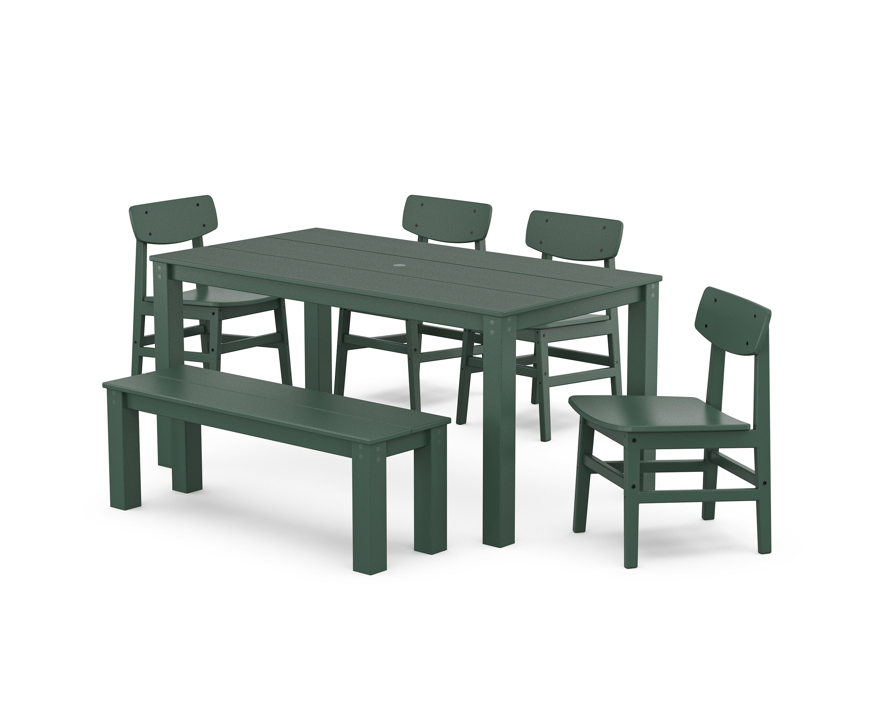 POLYWOOD Modern Studio Urban Chair 6-Piece Parsons Dining Set with Bench in Green