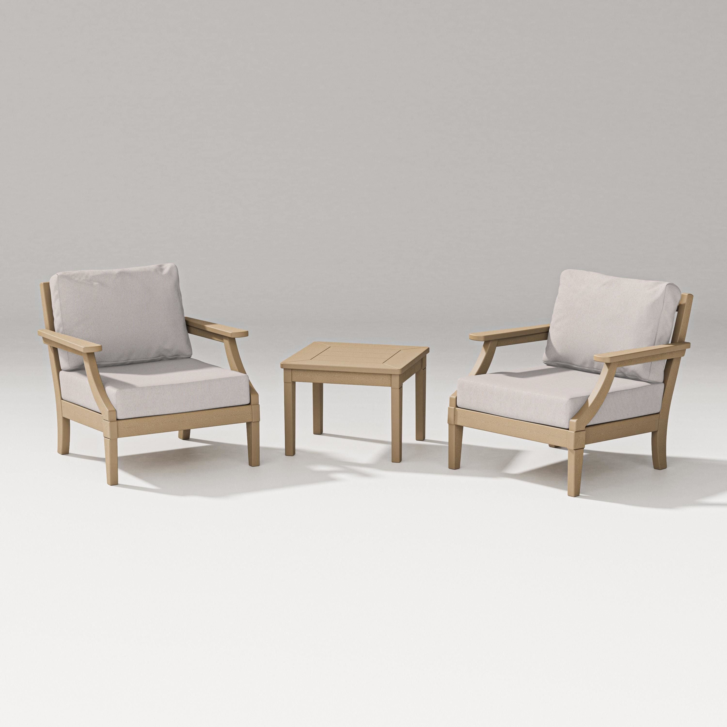 PW Designer Series Estate 3-Piece Lounge Chair Set in Vintage Sahara / Dune Burlap