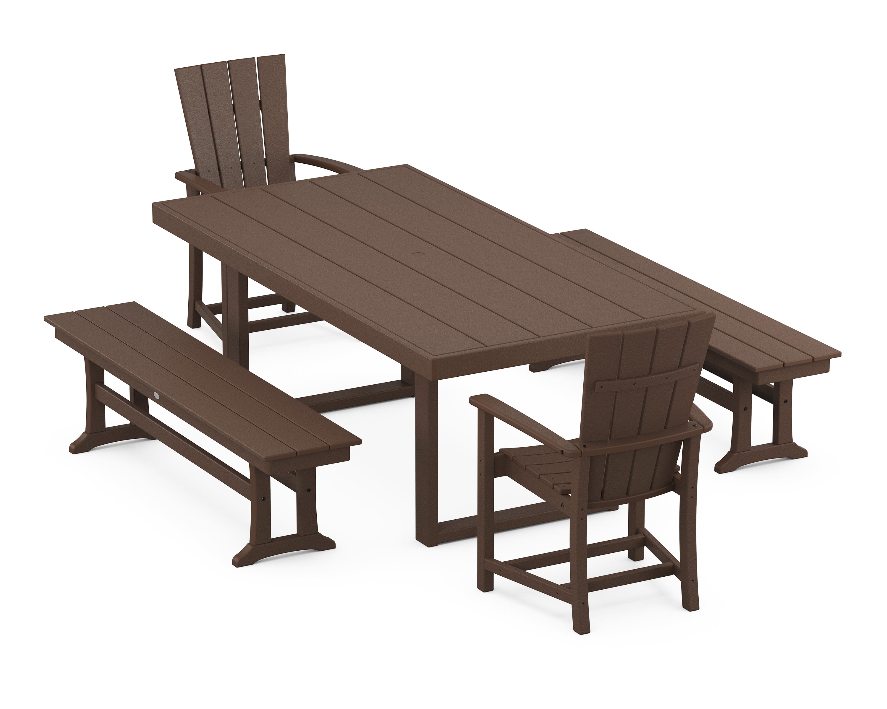 POLYWOOD® Quattro 5-Piece Dining Set with Benches in Mahogany