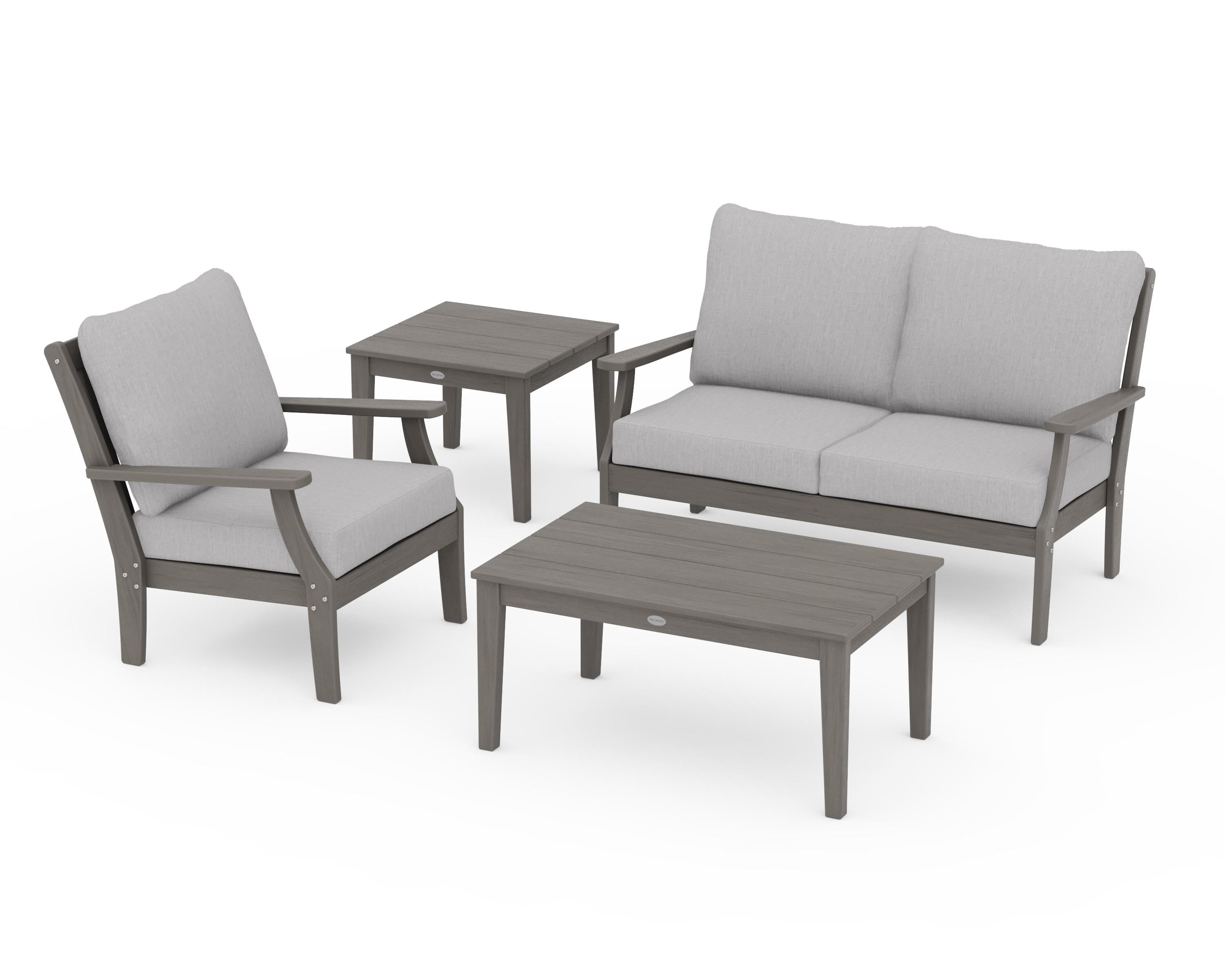 POLYWOOD Braxton 4-Piece Deep Seating Set in Driftwood / Granite