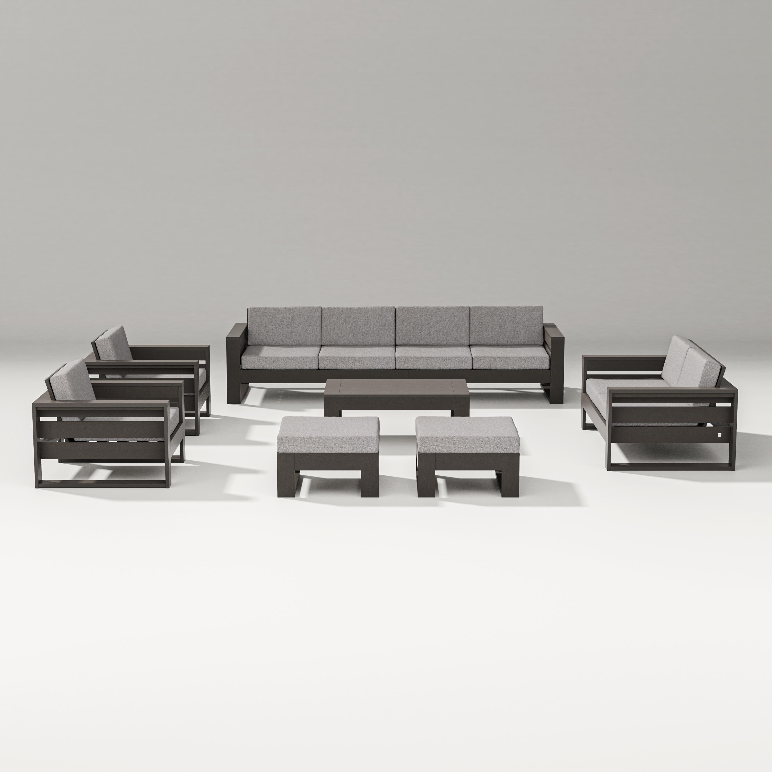 PW Designer Series Latitude 8-Piece Lounge Sofa Set in Vintage Coffee / Grey Mist