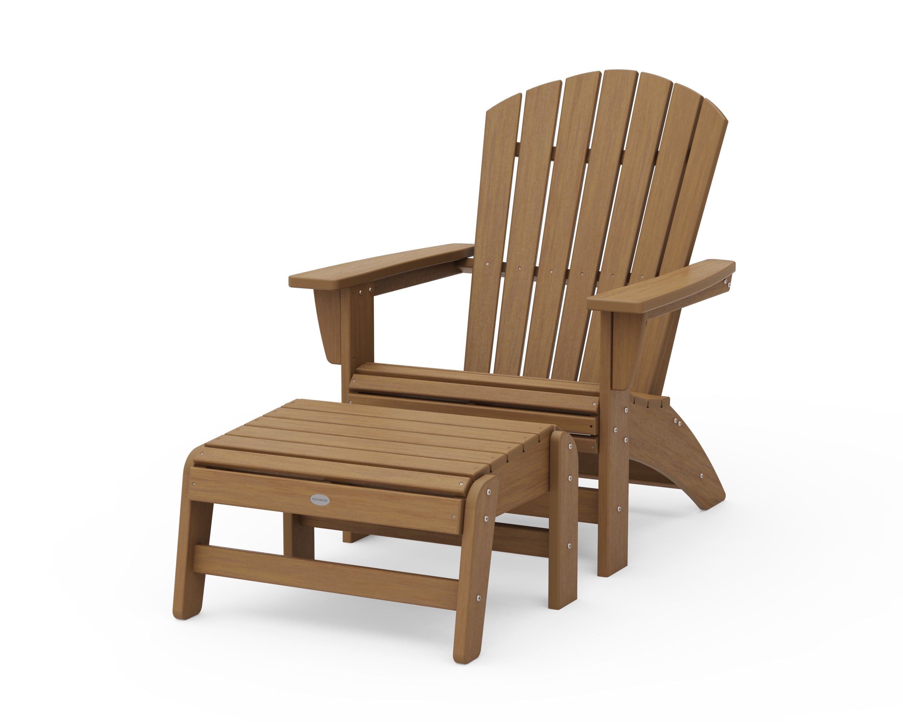 POLYWOOD Nautical Grand Adirondack Chair with Ottoman in Natural