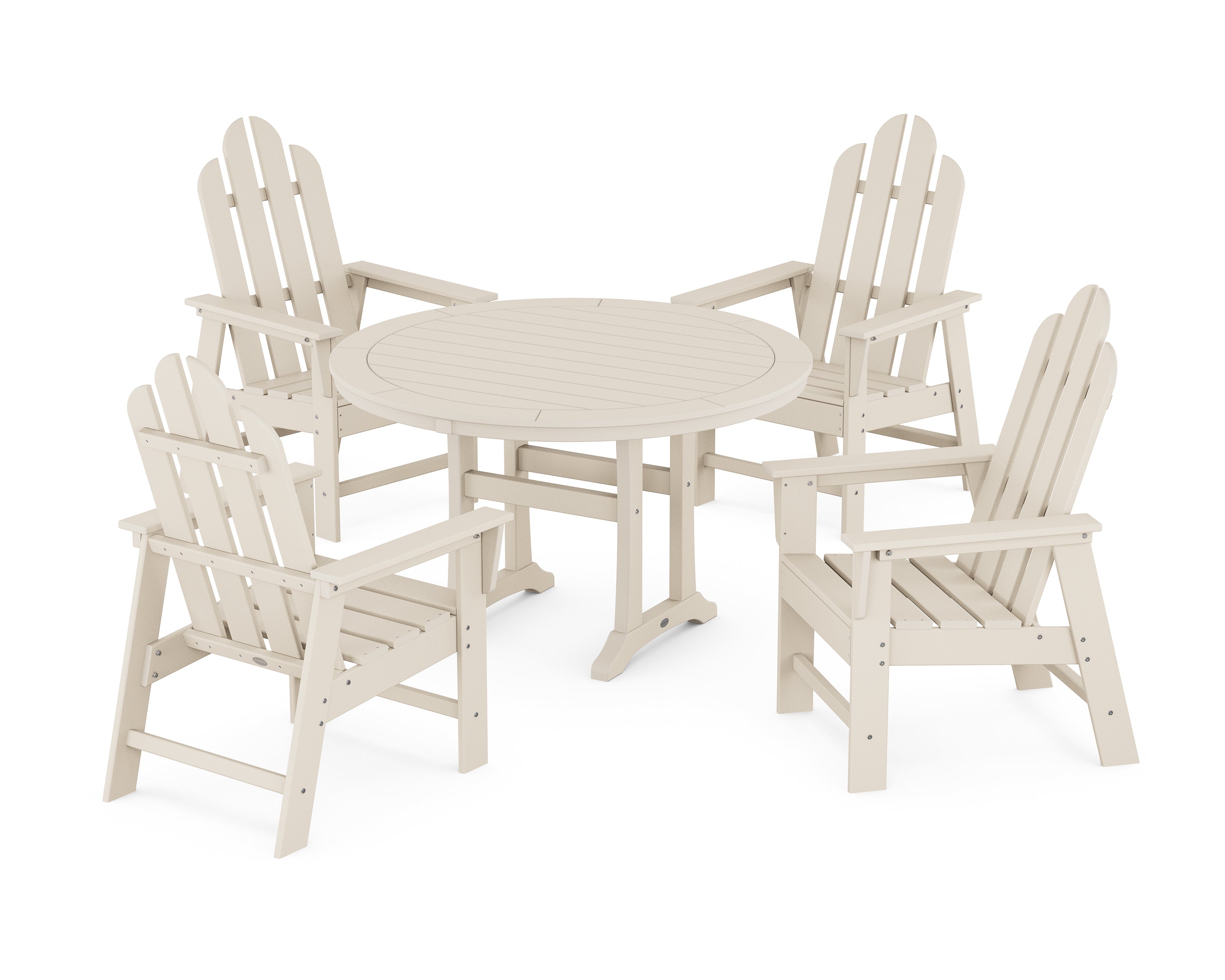 POLYWOOD® Long Island 5-Piece Round Dining Set with Trestle Legs in Sand