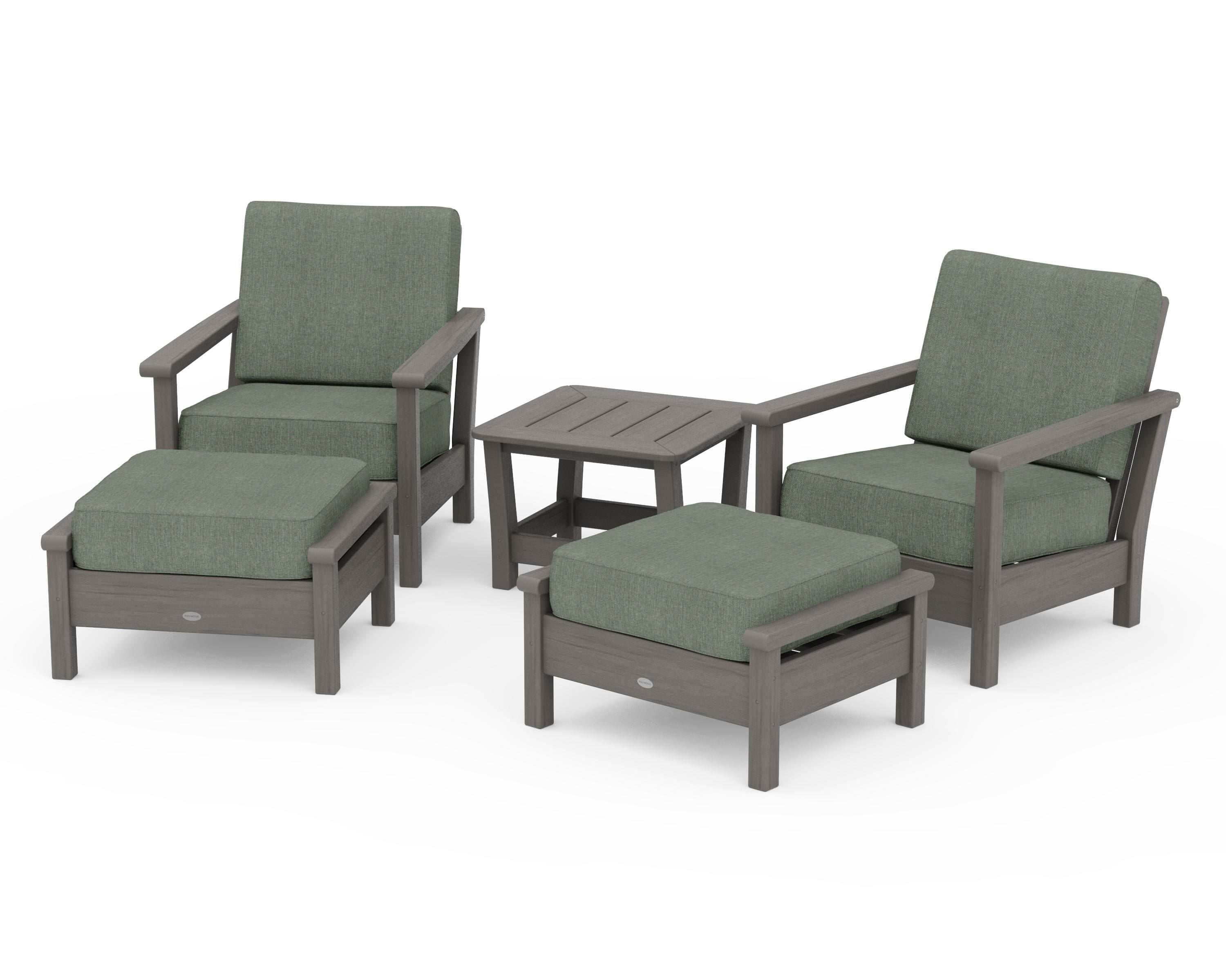 POLYWOOD Harbour 5-Piece Deep Seating Chair Set in Driftwood / Cast Sage