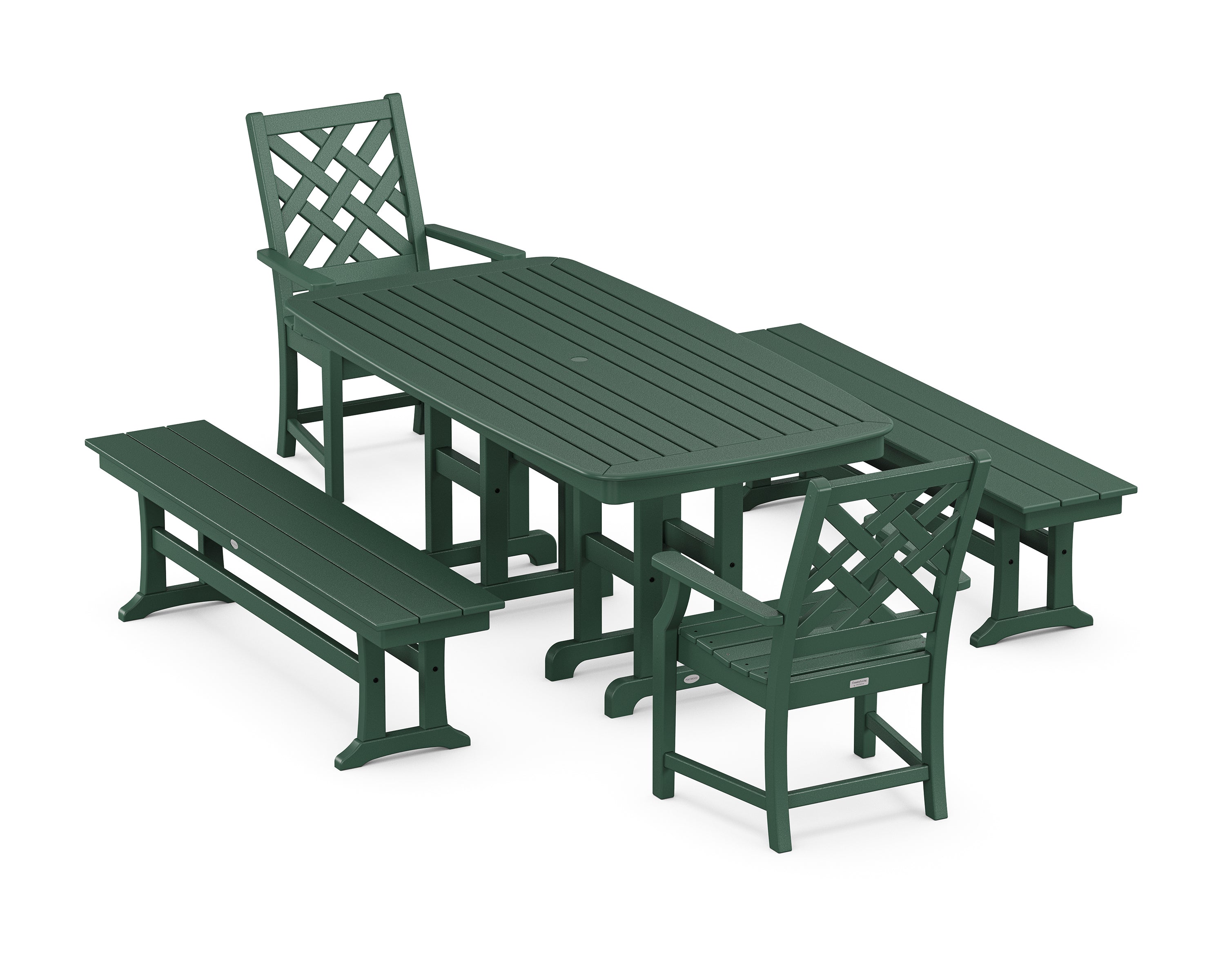 Country Living Wovendale 5-Piece Dining Set with Benches in Green