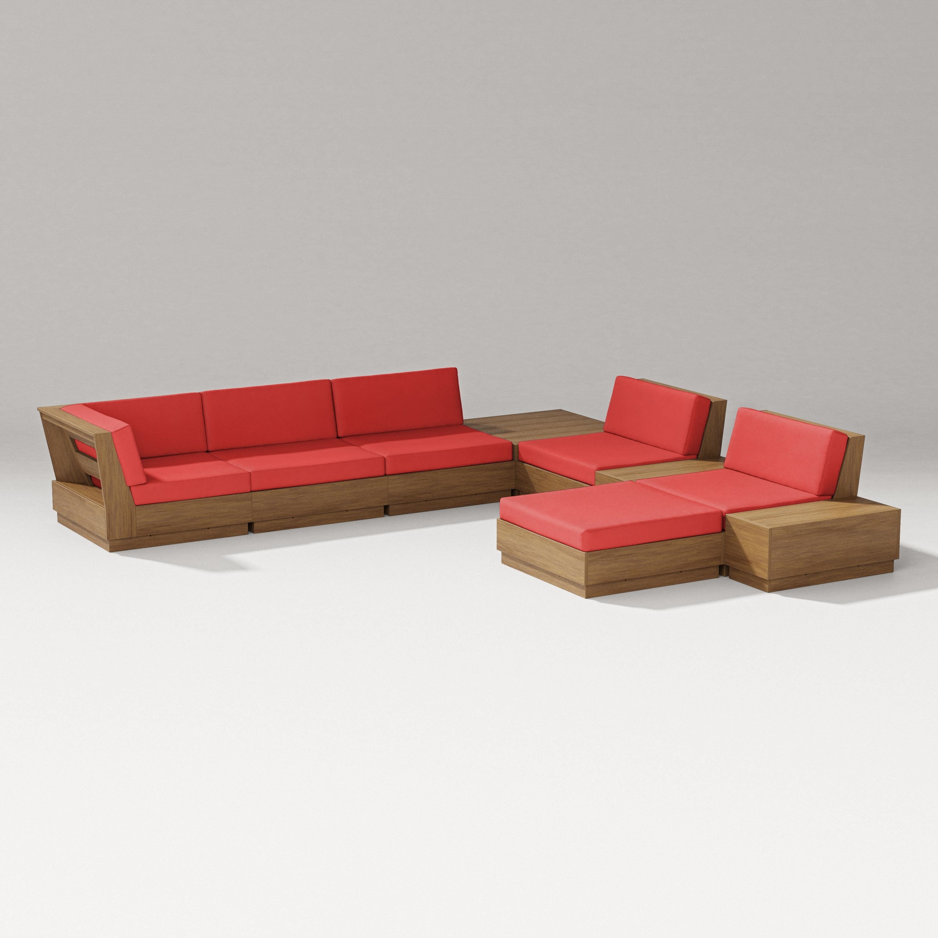 PW Designer Series Elevate 9-Piece Conversation Sectional in Natural / Crimson Linen