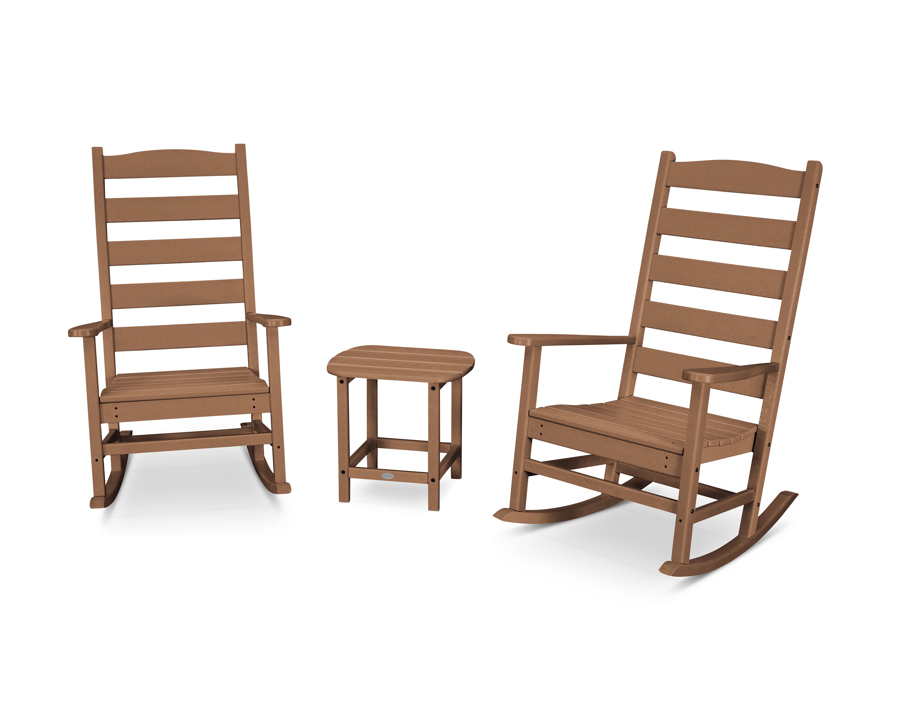 POLYWOOD Shaker 3-Piece Porch Rocking Chair Set in Teak
