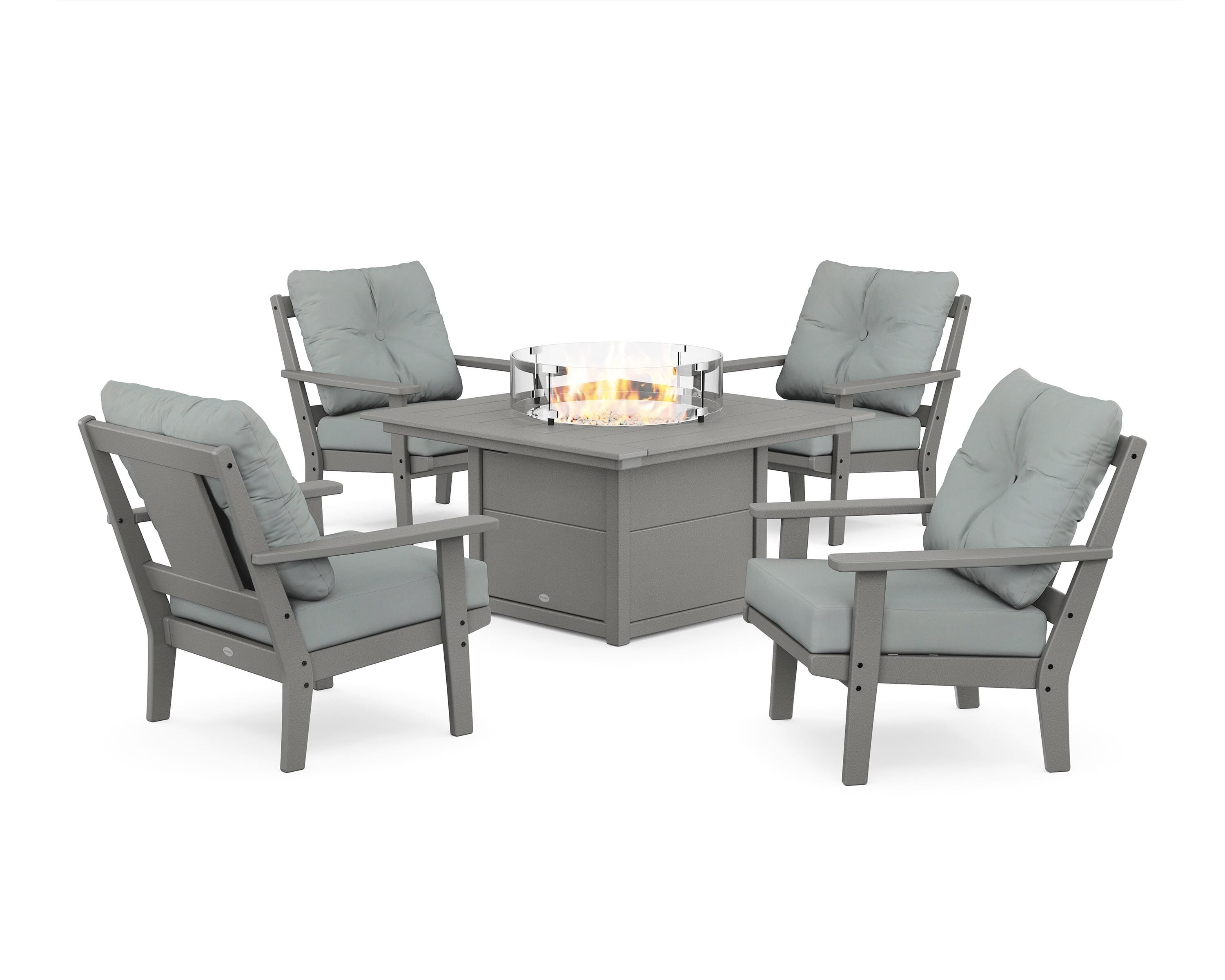 POLYWOOD Prairie 5-Piece Deep Seating Set with Fire Pit Table in Slate Grey / Spa