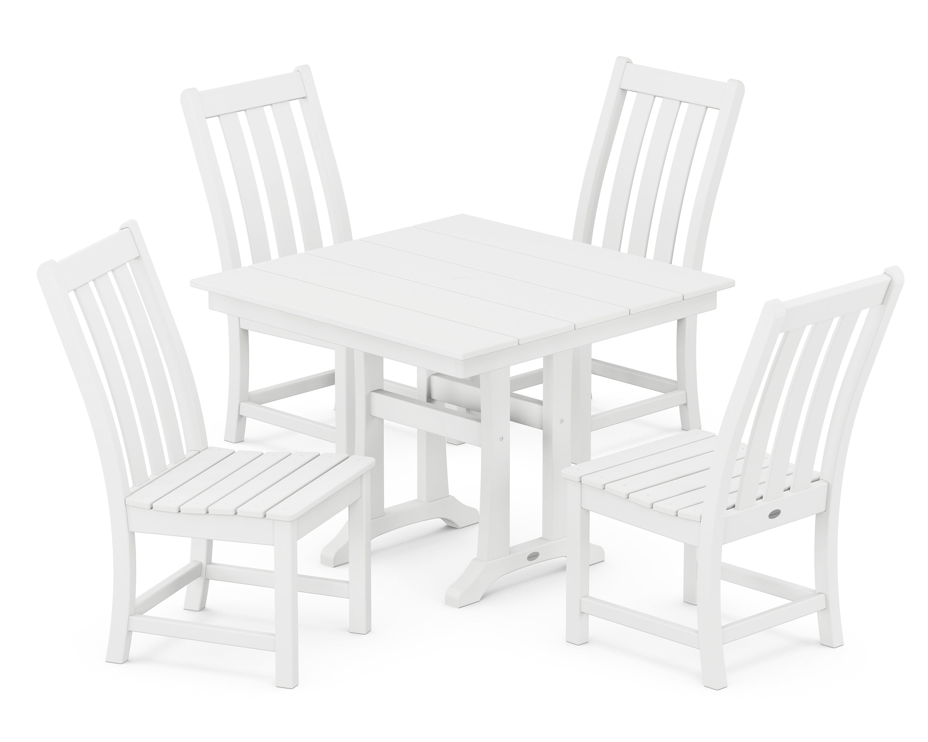 POLYWOOD Vineyard 5-Piece Farmhouse Trestle Side Chair Dining Set in White