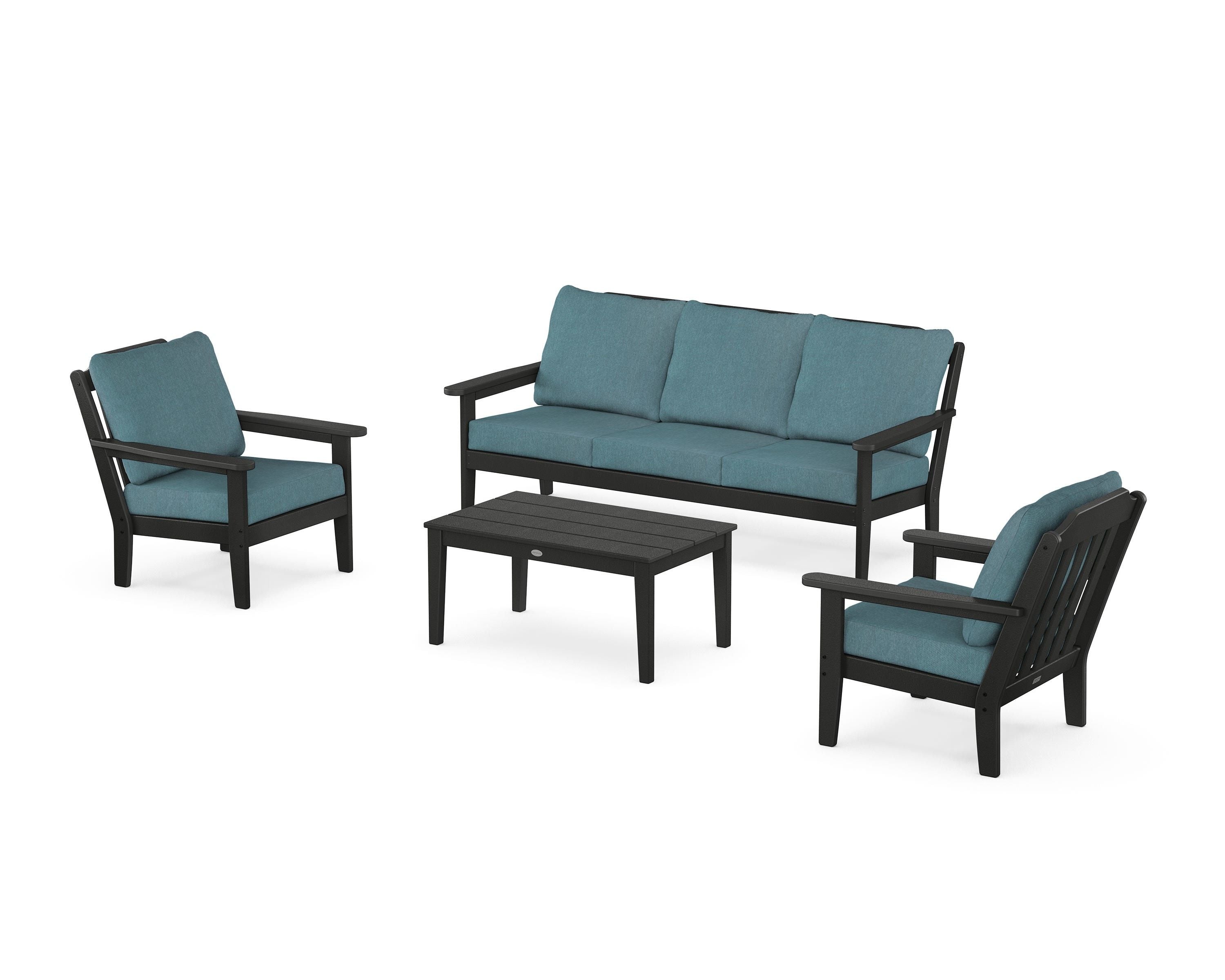 Country Living Cottage 4-Piece Deep Seating Set with Sofa in Black / Ocean Teal