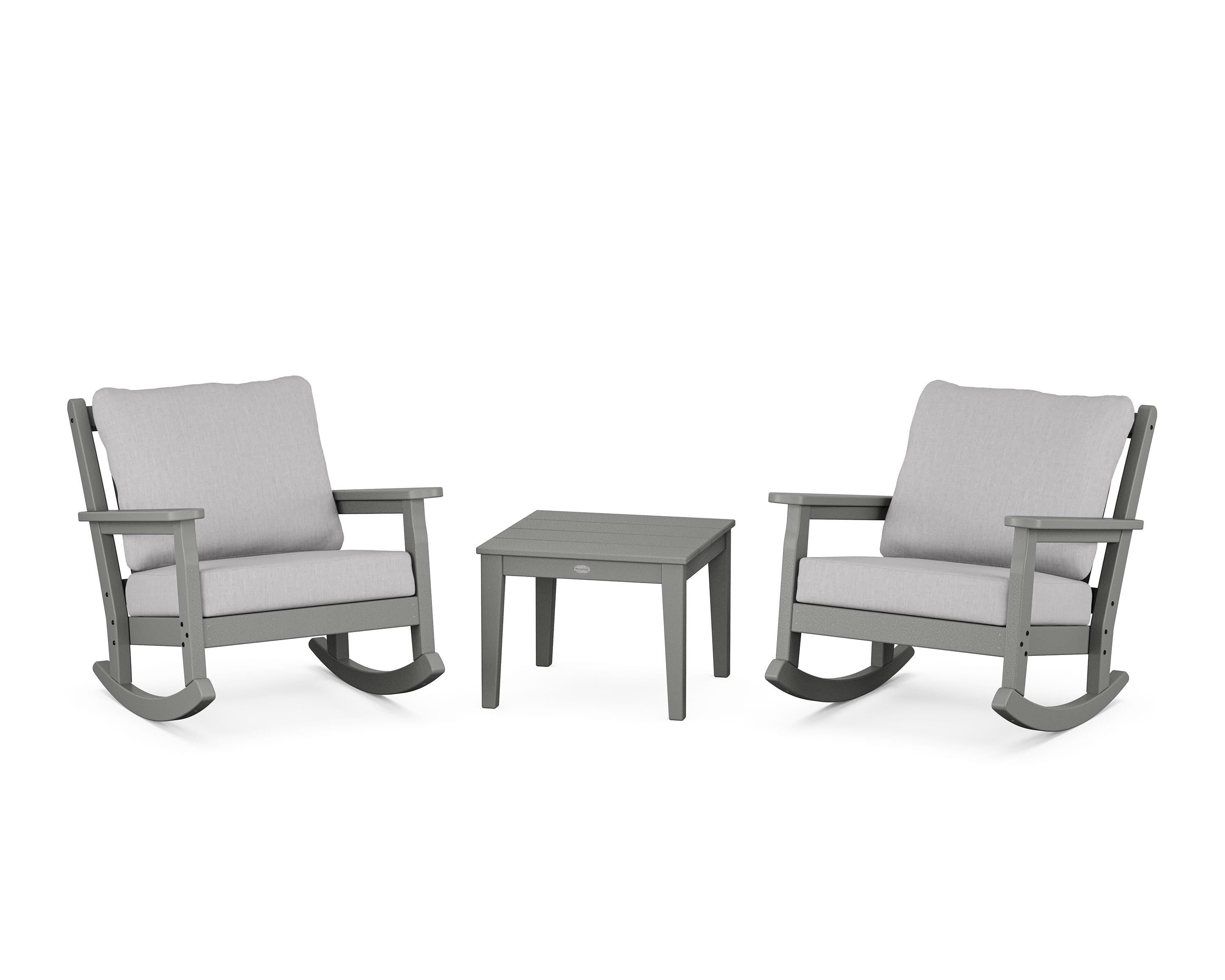 POLYWOOD Chippendale 3-Piece Deep Seating Rocker Set in Slate Grey / Granite