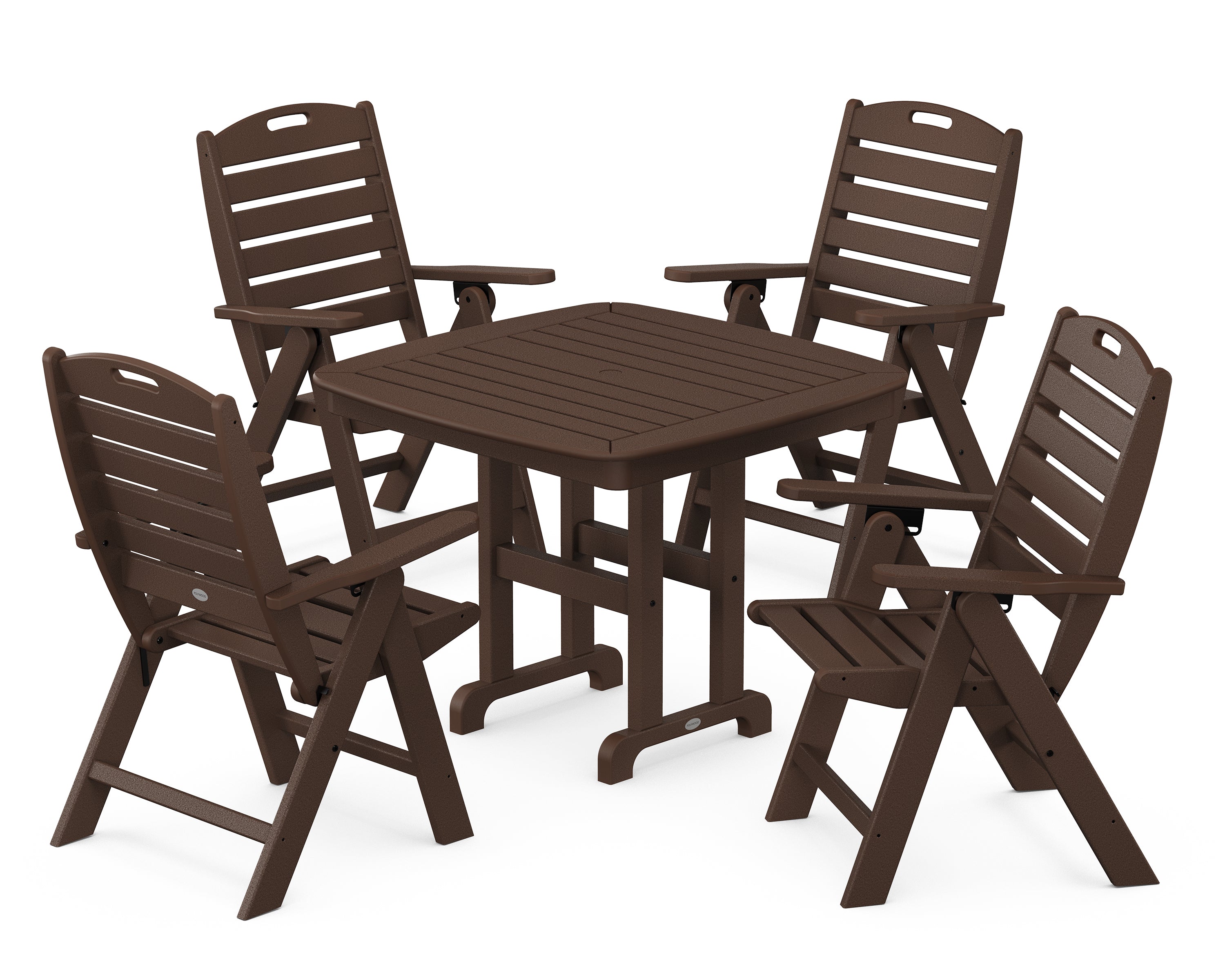 POLYWOOD® Nautical Folding Highback Chair 5-Piece Dining Set in Mahogany