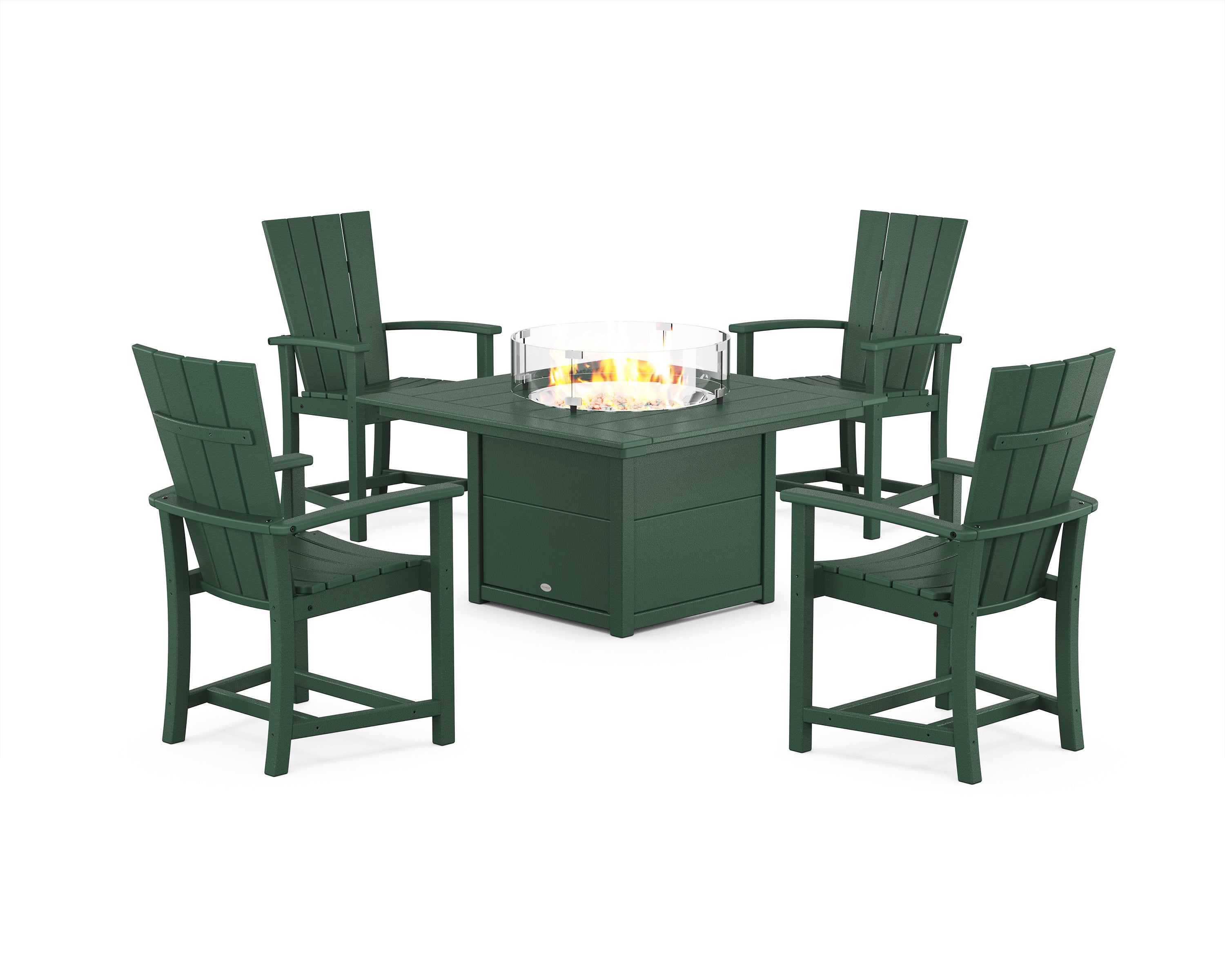POLYWOOD Quattro 4-Piece Upright Adirondack Conversation Set with Fire Pit Table in Green