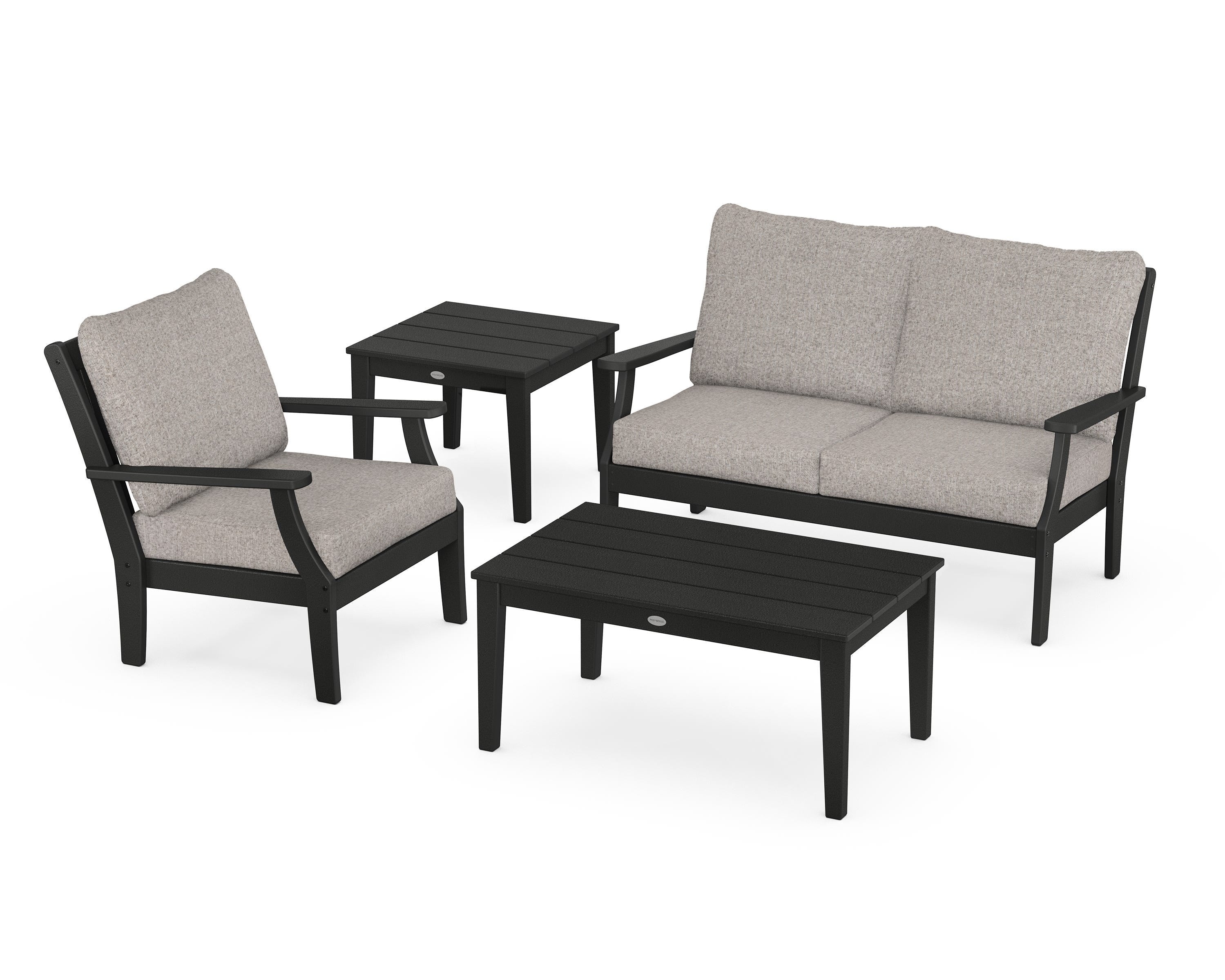 POLYWOOD Braxton 4-Piece Deep Seating Set in Black / Weathered Tweed
