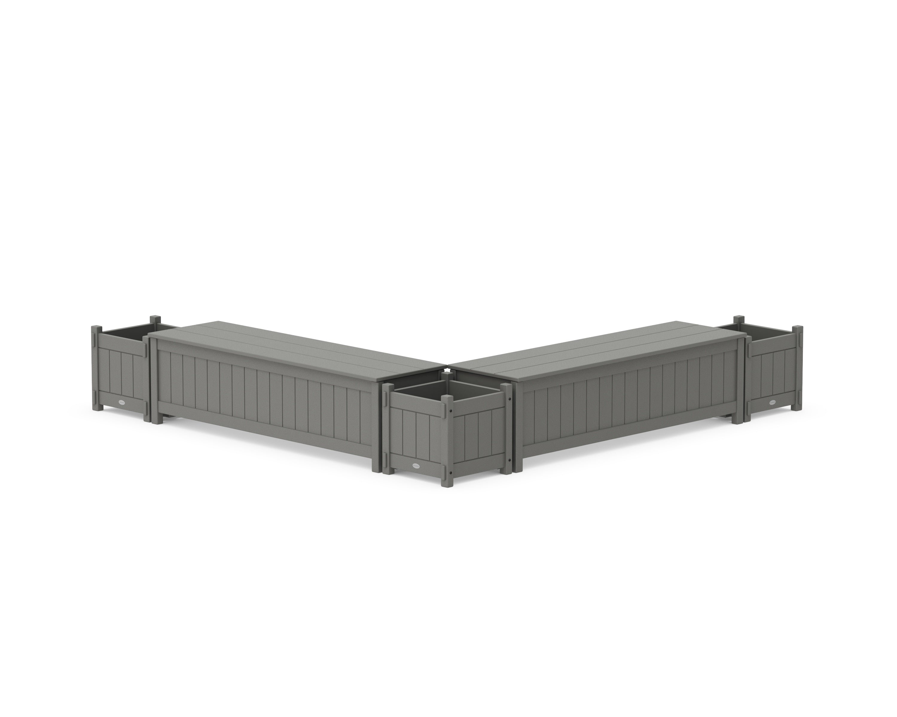 POLYWOOD 60" Vineyard L- Shaped Planter Storage Bench Corner Set in Slate Grey