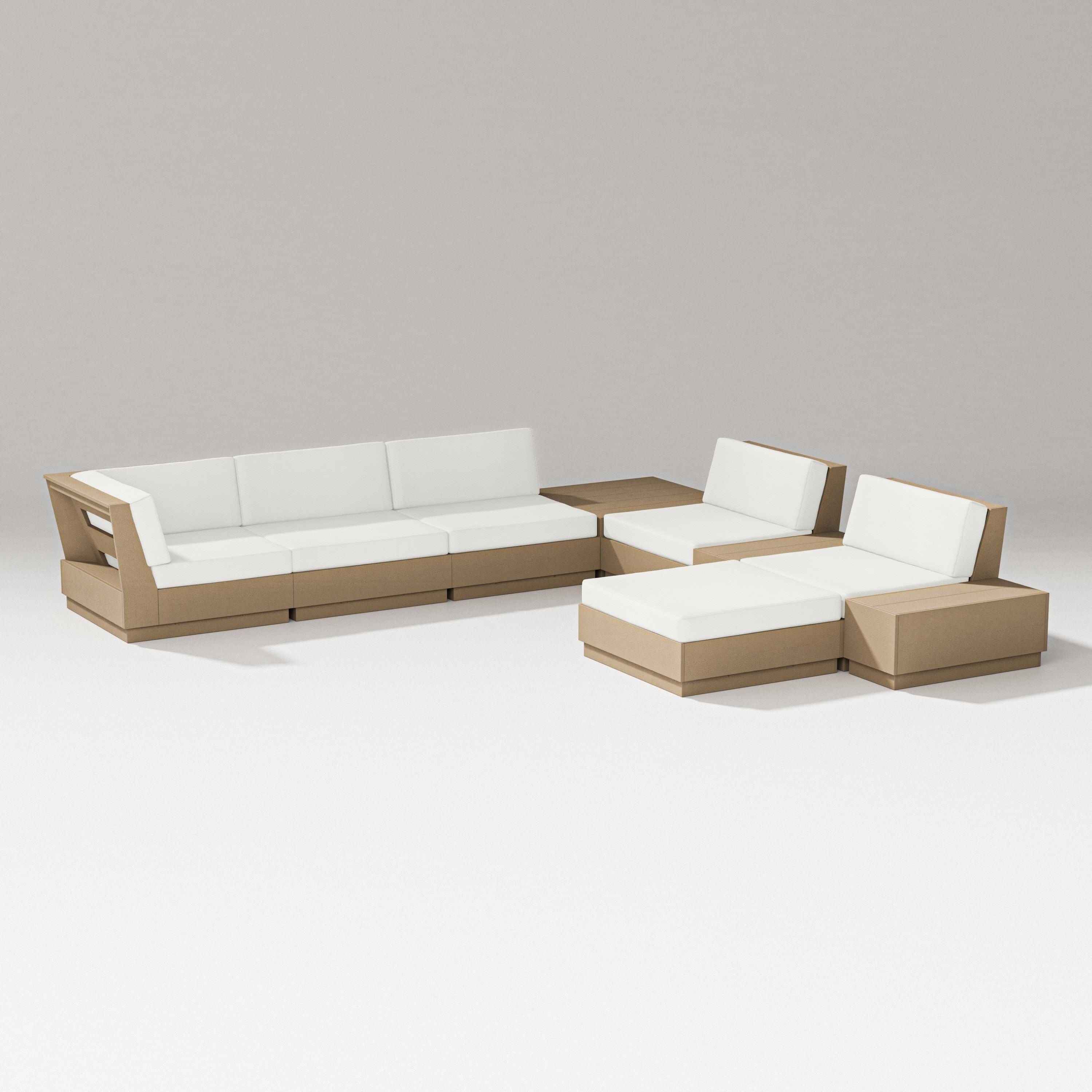 PW Designer Series Elevate 9-Piece Conversation Sectional in Vintage Sahara / Natural Linen