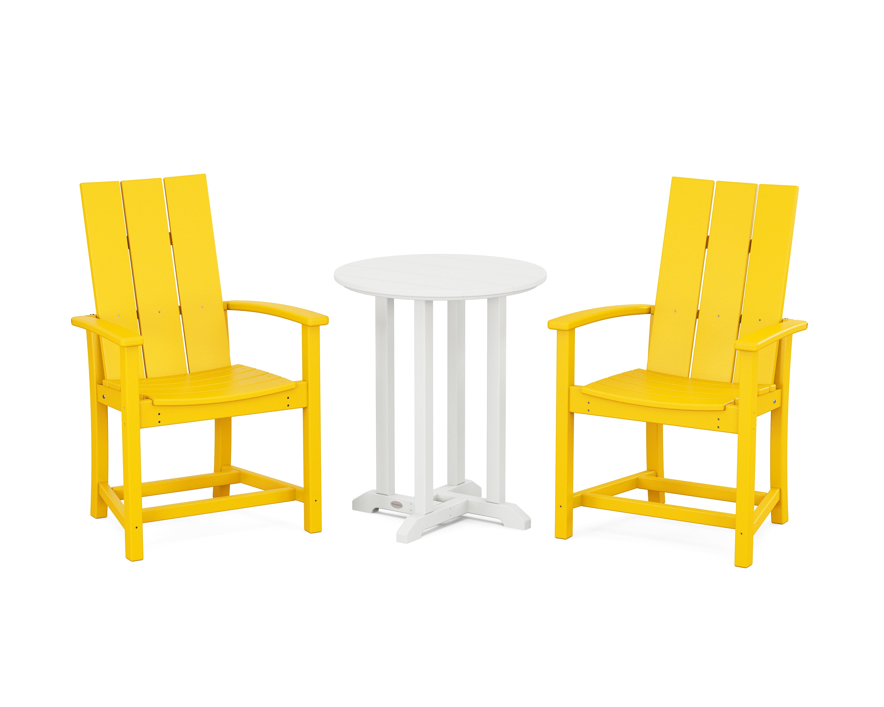 POLYWOOD Modern Adirondack 3-Piece Round Farmhouse Bistro Dining Set in Lemon / White