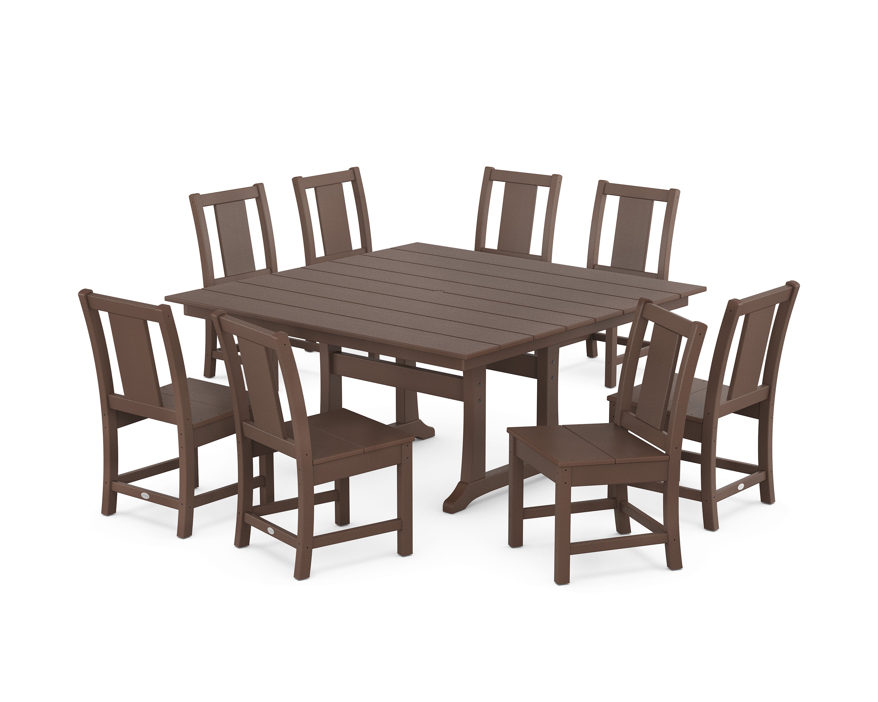 POLYWOOD Prairie Side Chair 9-Piece Square Farmhouse Dining Set with Trestle Legs in Mahogany