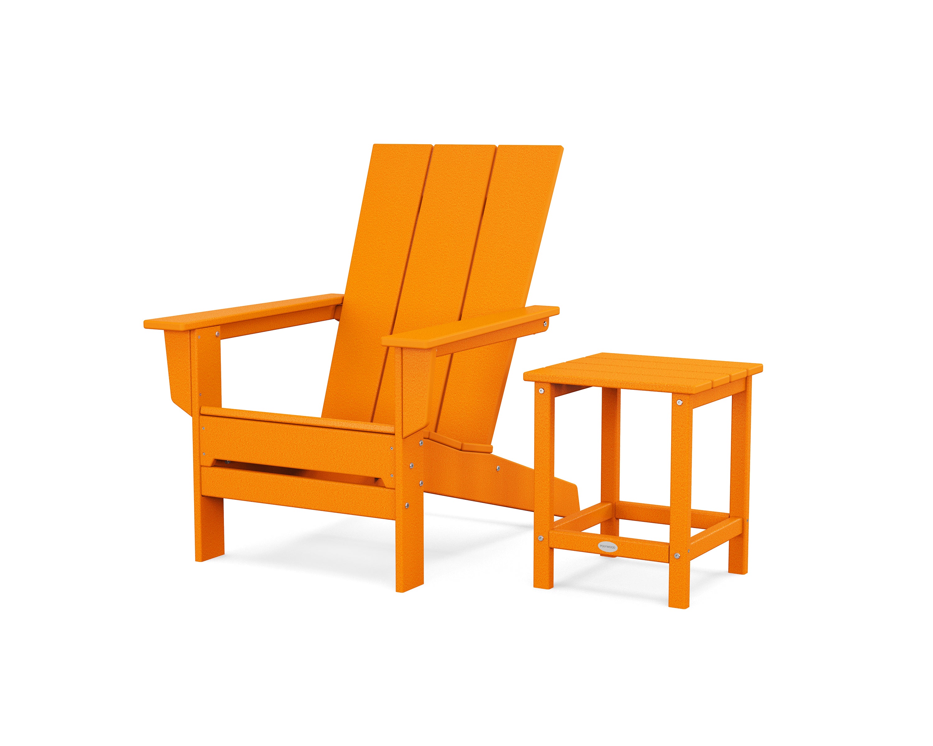 POLYWOOD Modern Studio Adirondack Chair with Side Table in Tangerine