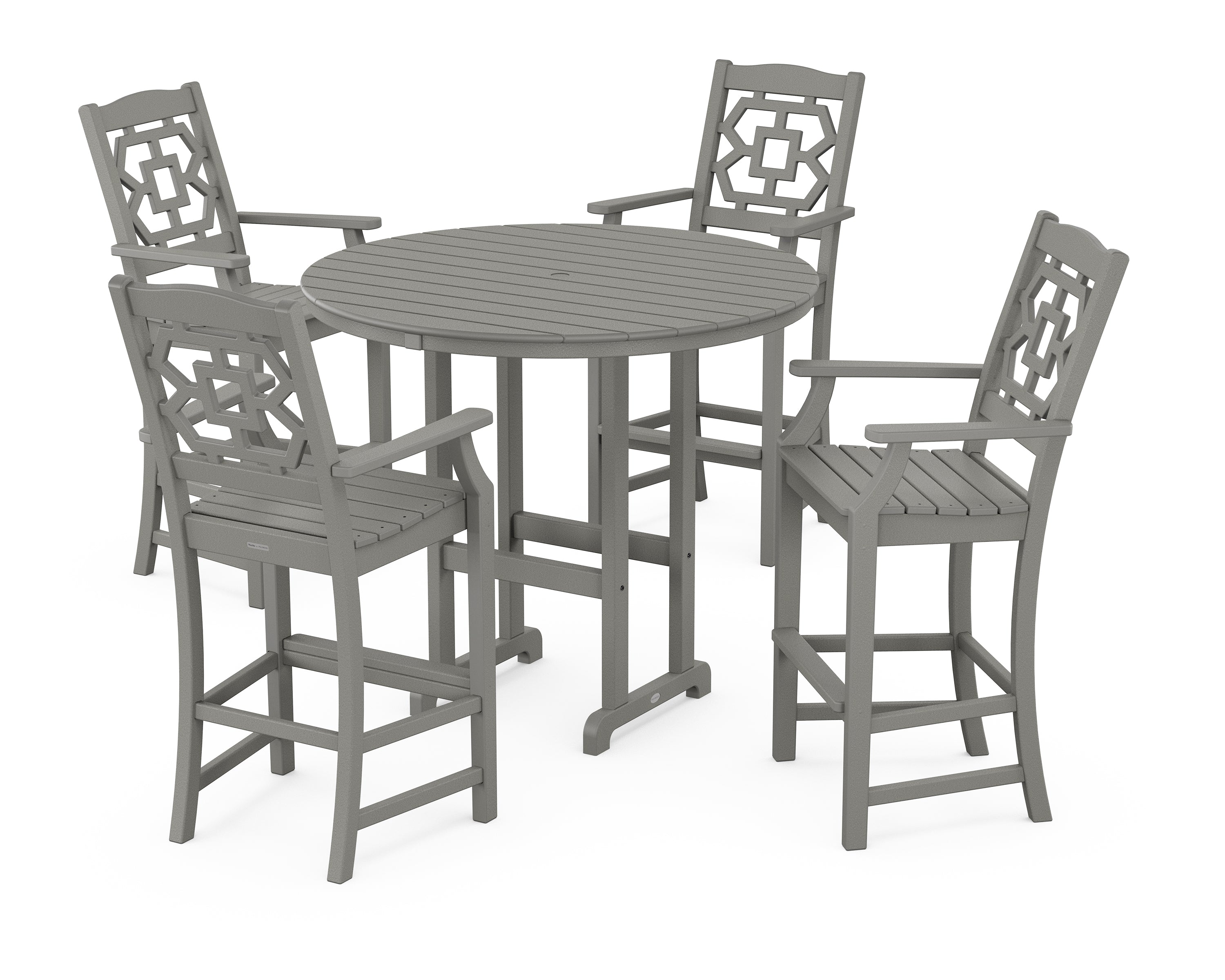 Martha Stewart by POLYWOOD® Chinoiserie 5-Piece Round Farmhouse Bar Set in Slate Grey