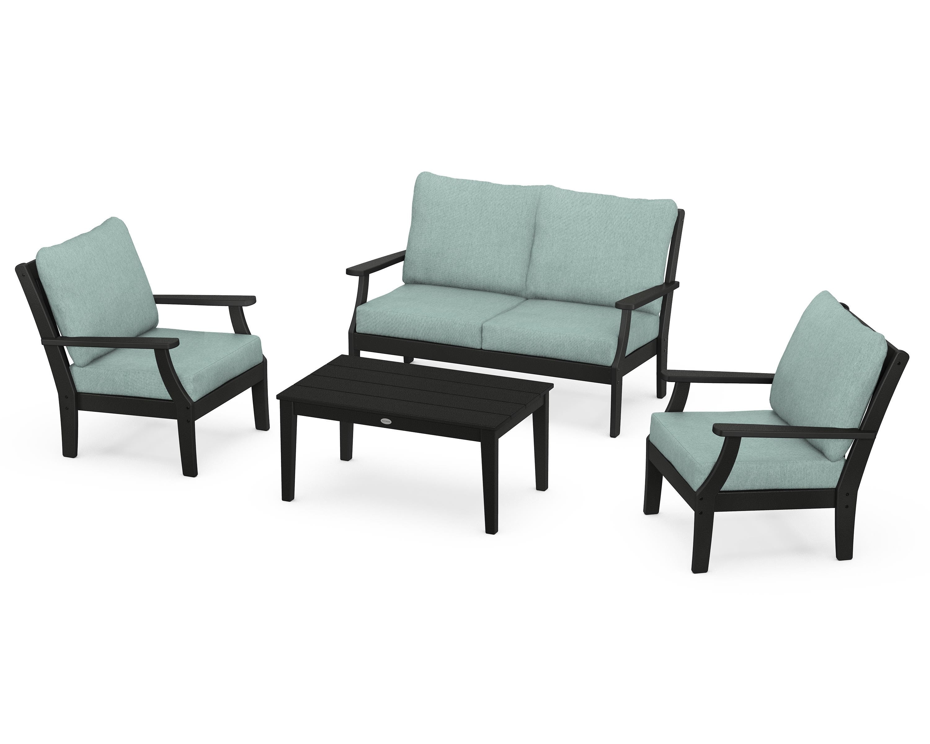 POLYWOOD Braxton 4-Piece Deep Seating Chair Set in Black / Glacier Spa