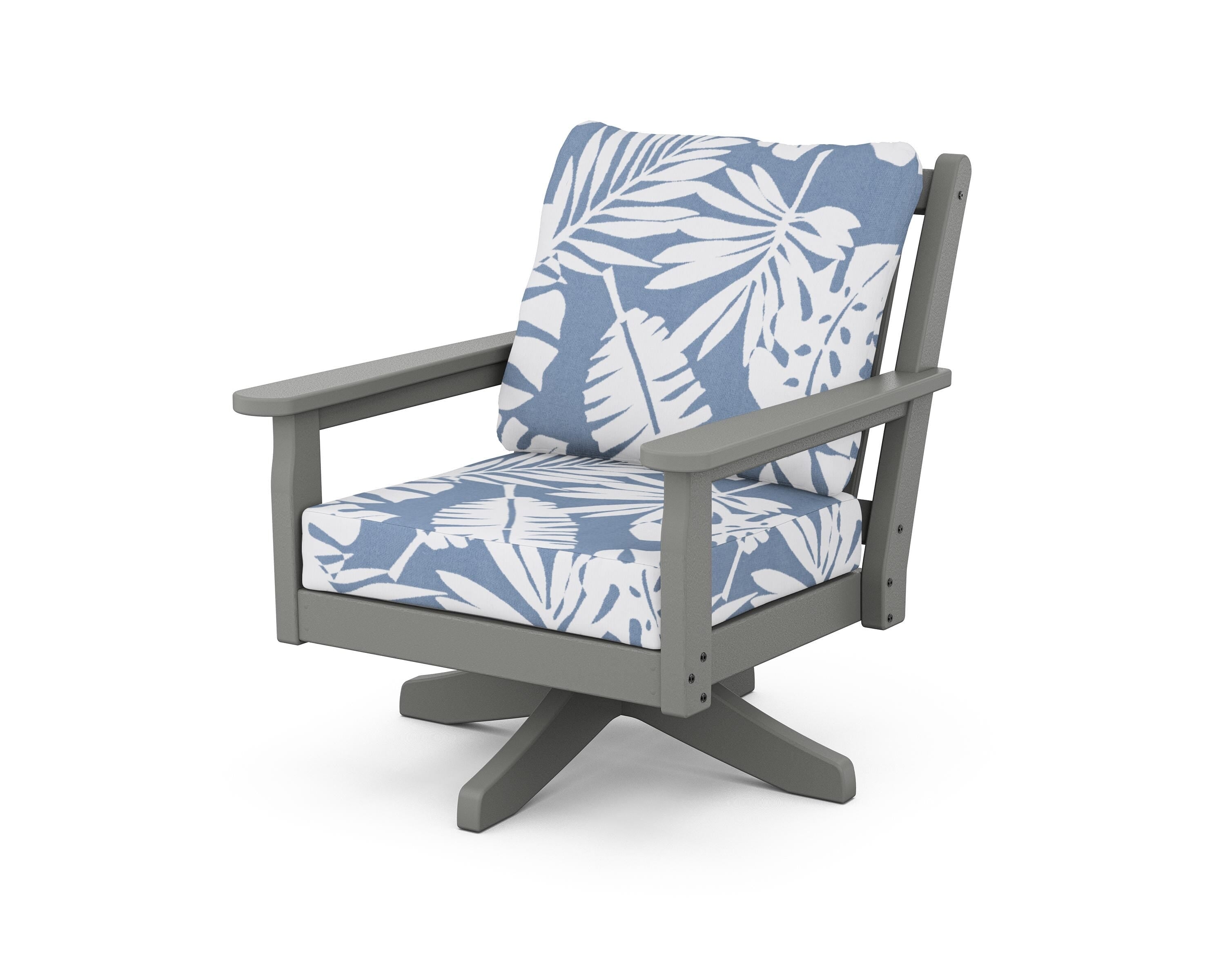 POLYWOOD Chippendale Deep Seating Swivel Chair in Slate Grey / Leaf Sky Blue