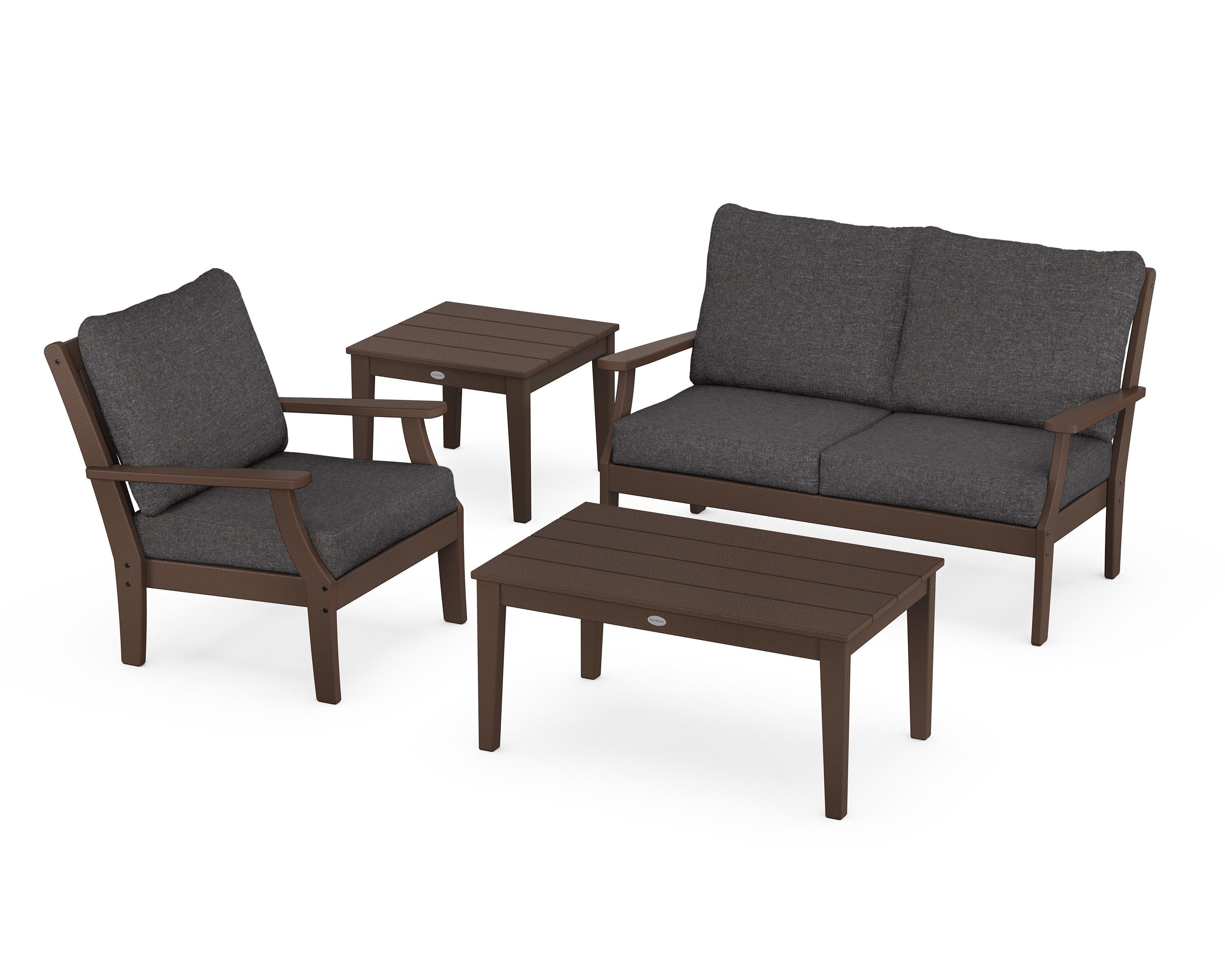 POLYWOOD Braxton 4-Piece Deep Seating Set in Mahogany / Ash Charcoal
