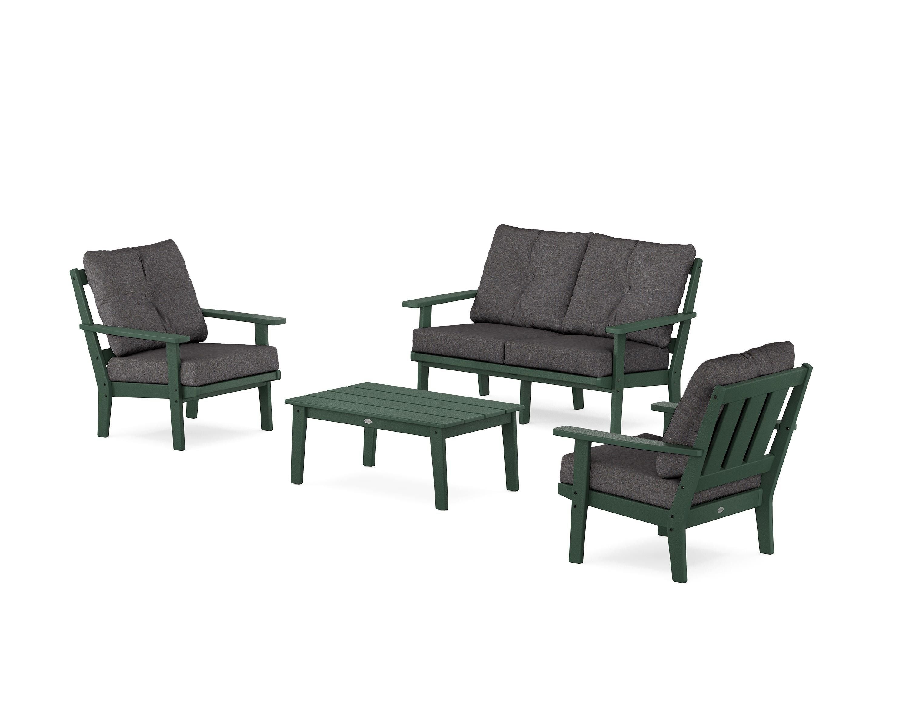 POLYWOOD Oxford 4-Piece Deep Seating Set with Loveseat in Green / Ash Charcoal