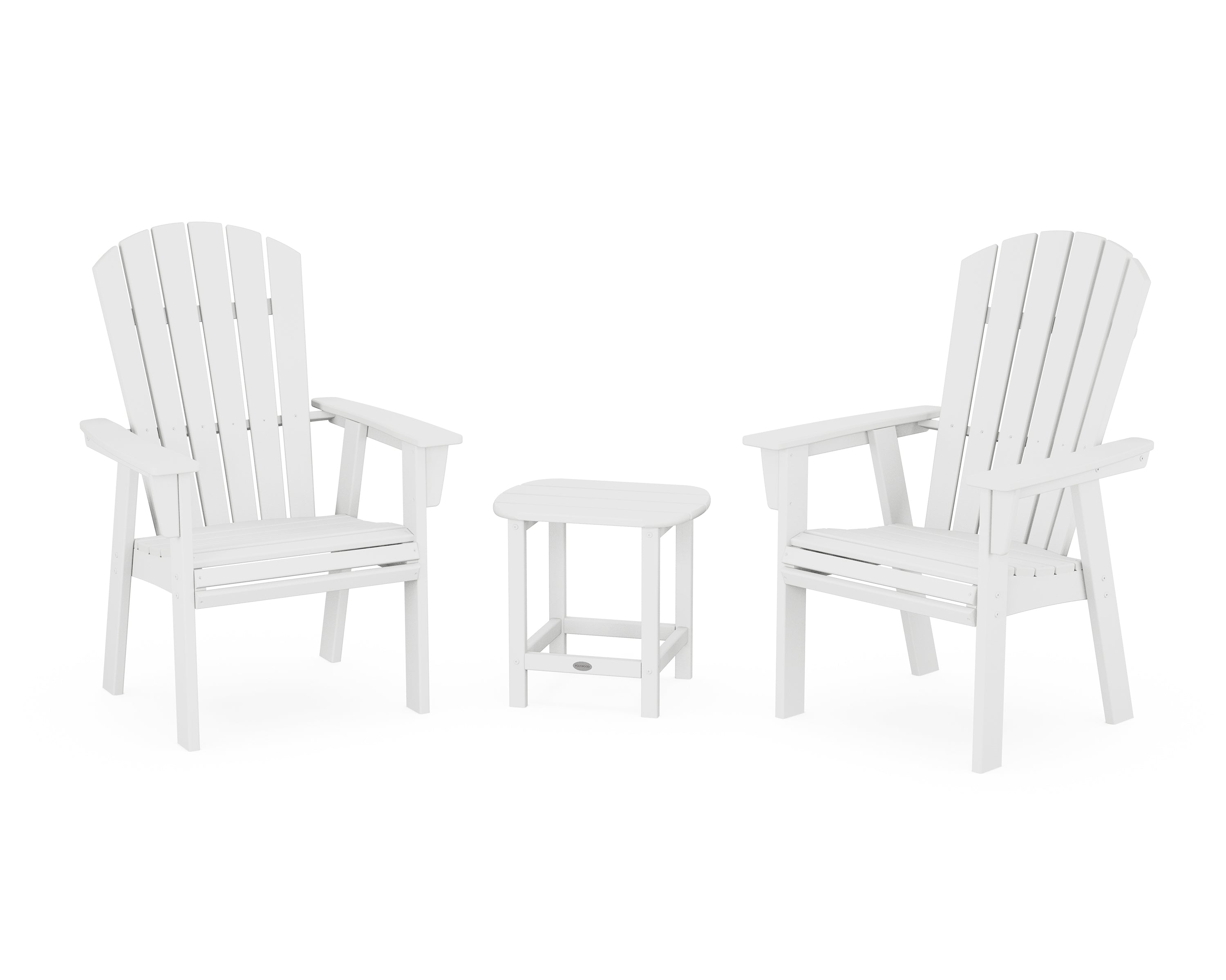 POLYWOOD Nautical 3-Piece Curveback Upright Adirondack Chair Set in White