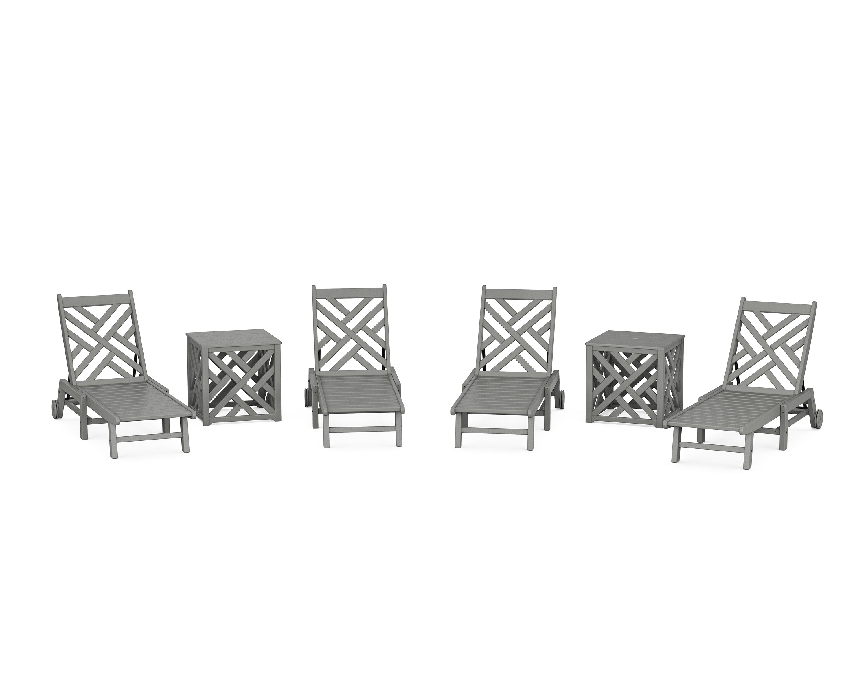 POLYWOOD Chippendale 6-Piece Chaise Set with Wheels and Umbrella Stand Accent Table in Slate Grey