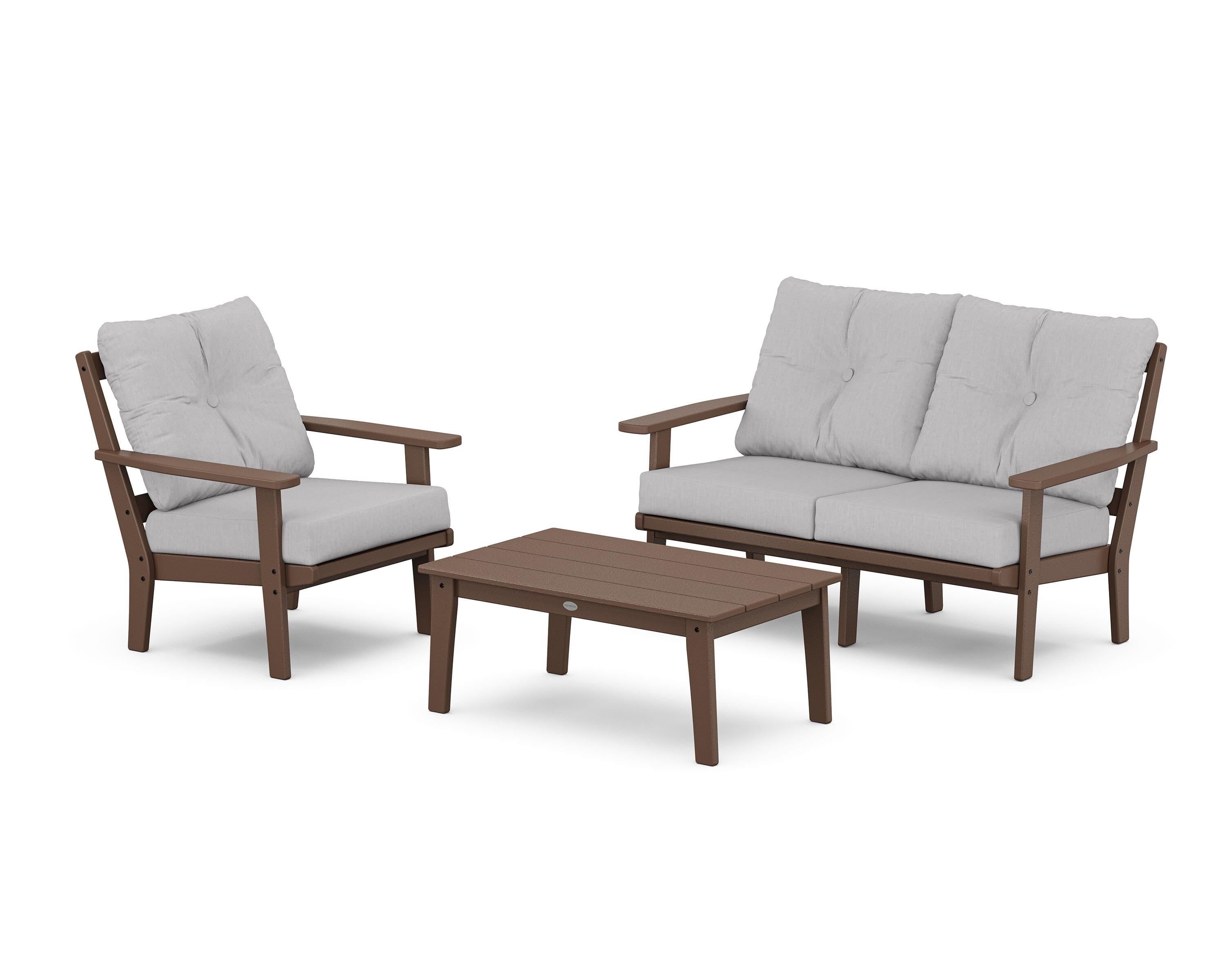 POLYWOOD Oxford 3-Piece Deep Seating Set with Loveseat in Mahogany / Granite