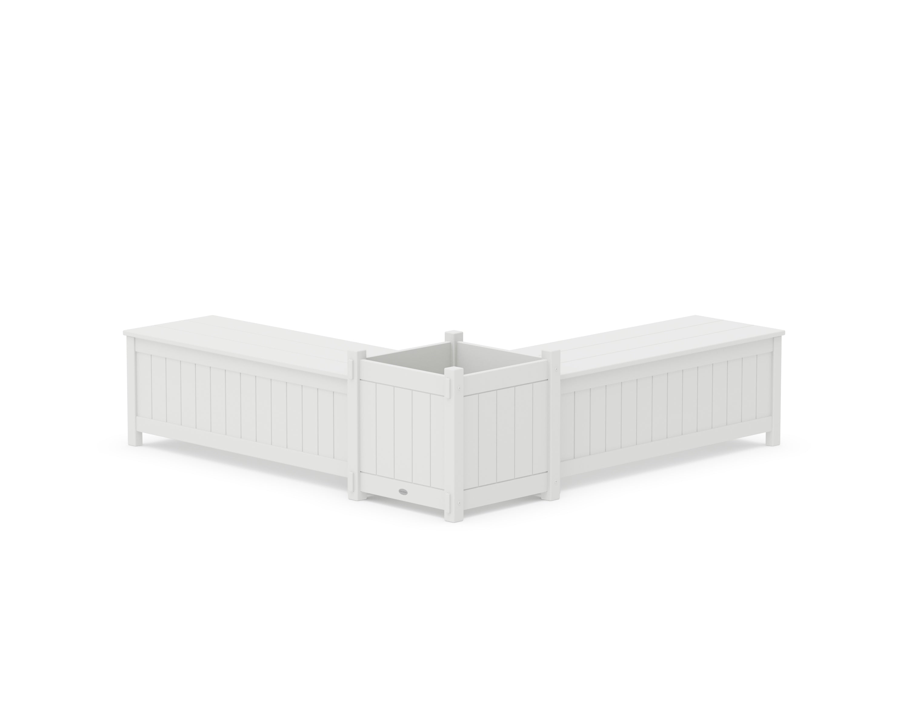 POLYWOOD 48" Vineyard L- Shaped Planter Storage Bench Set- Large in White