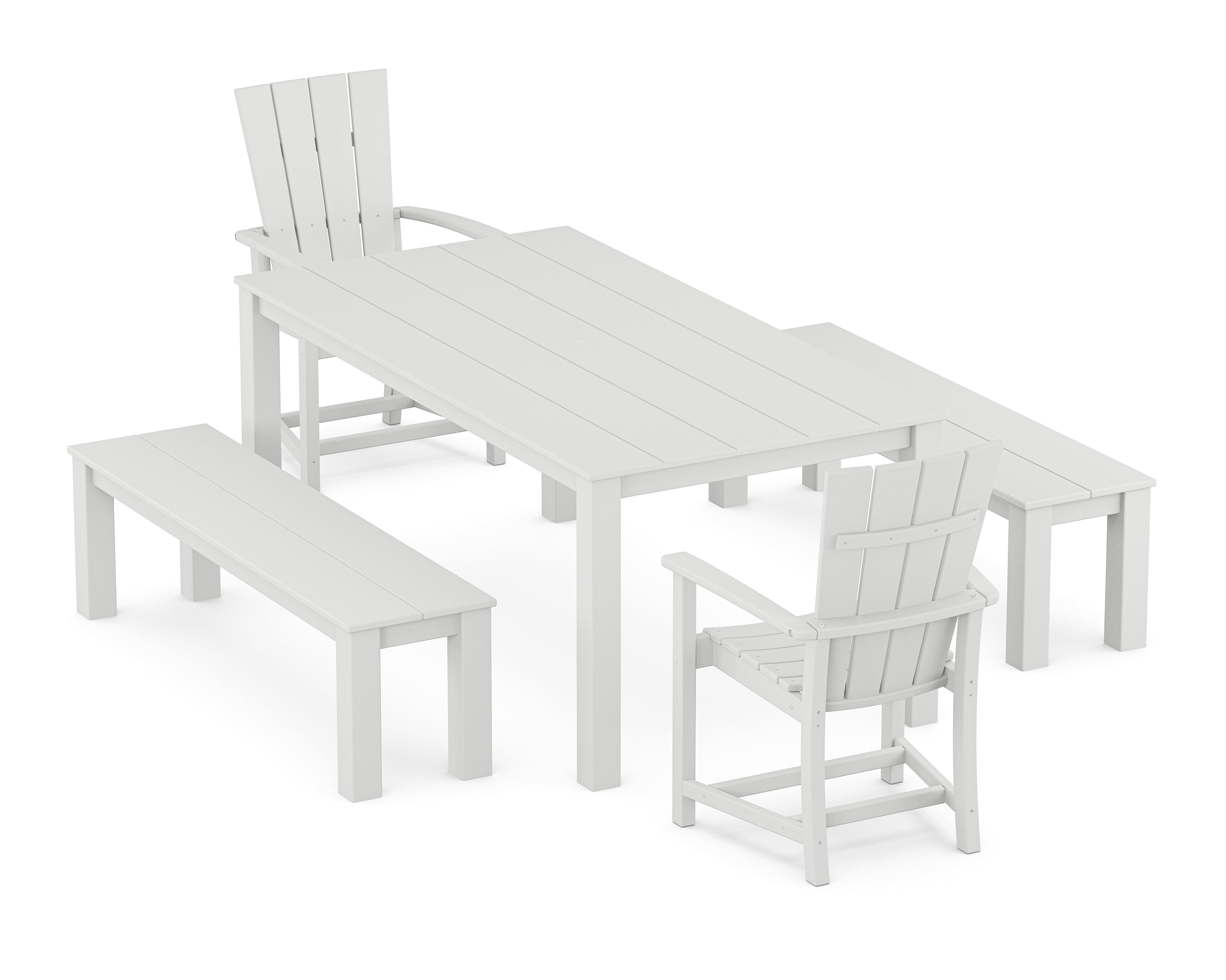 POLYWOOD Quattro 5-Piece Parsons Dining Set with Benches in White