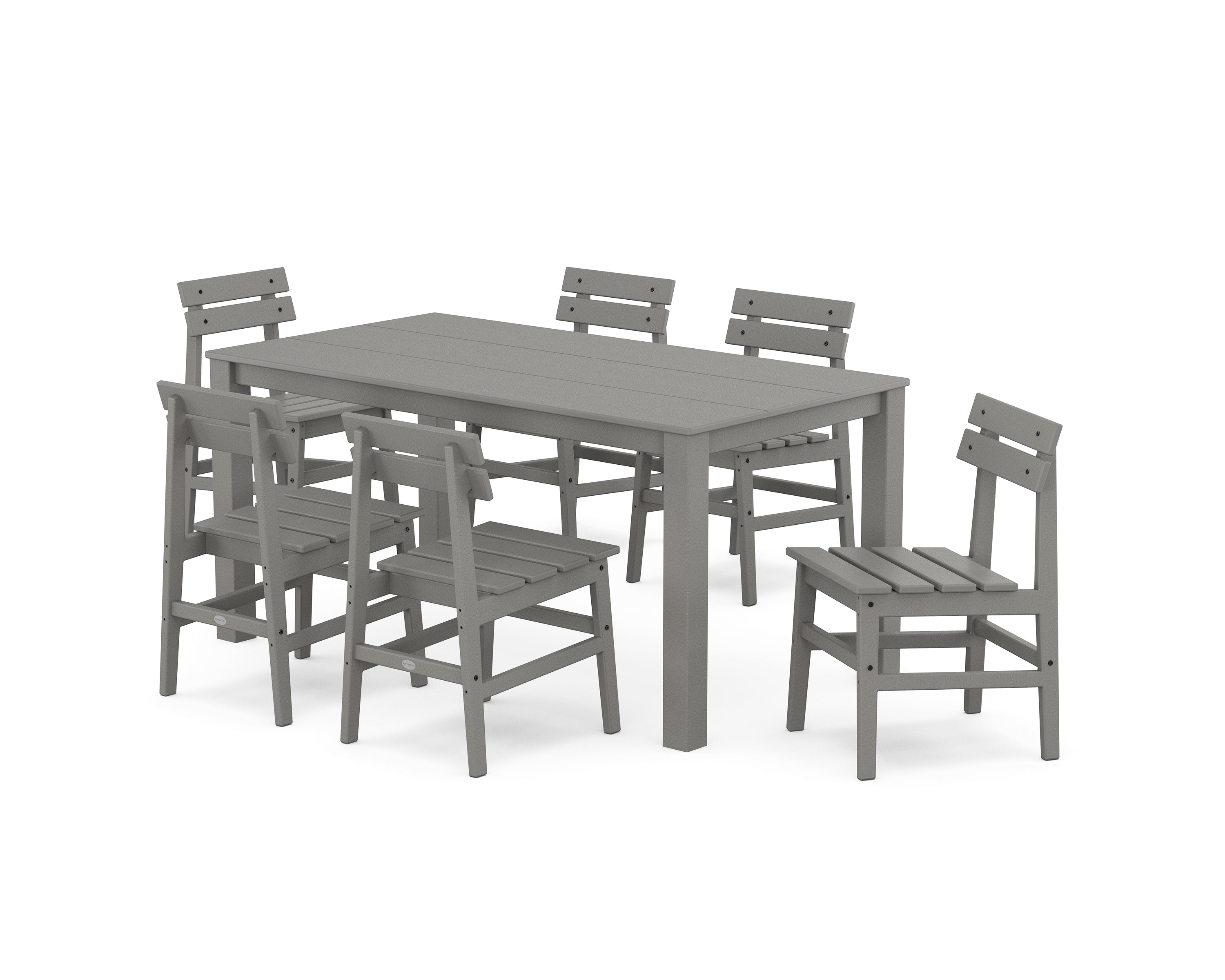 POLYWOOD Modern Studio Plaza Chair 7-Piece Parsons Table Dining Set in Slate Grey