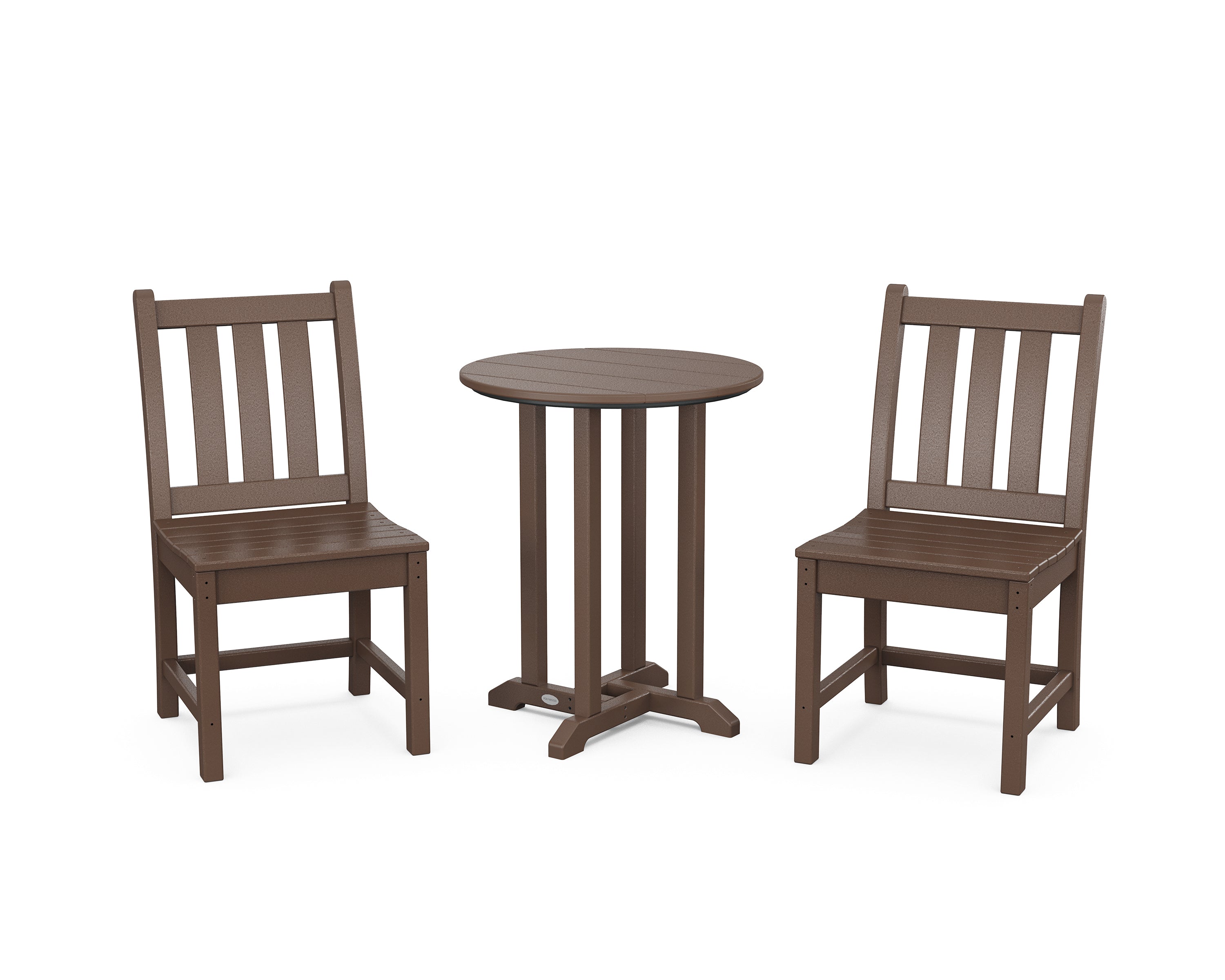 POLYWOOD Traditional Garden Side Chair 3-Piece Round Bistro Dining Set in Mahogany