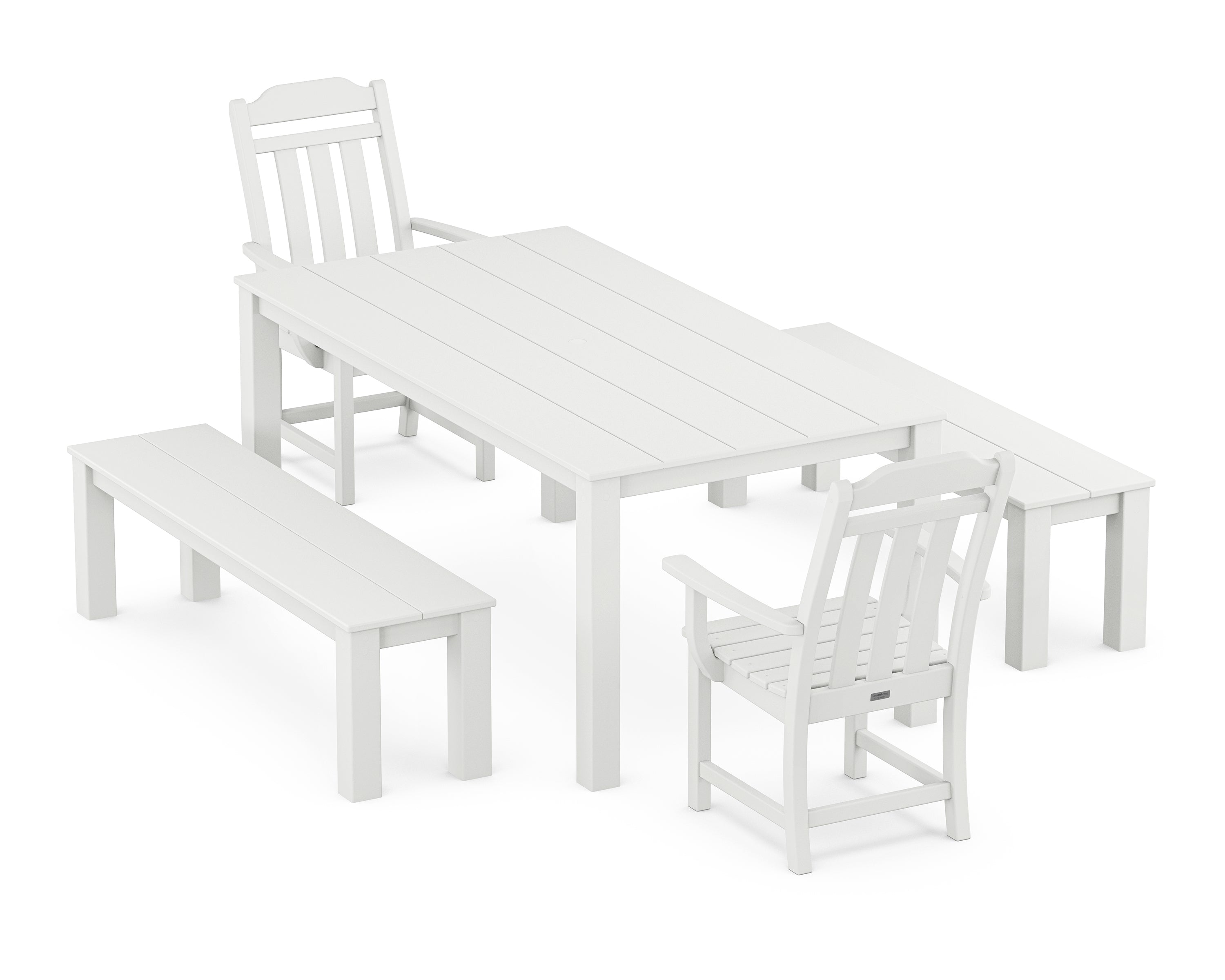 Country Living Cottage 5-Piece Parsons Dining Set with Benches in White
